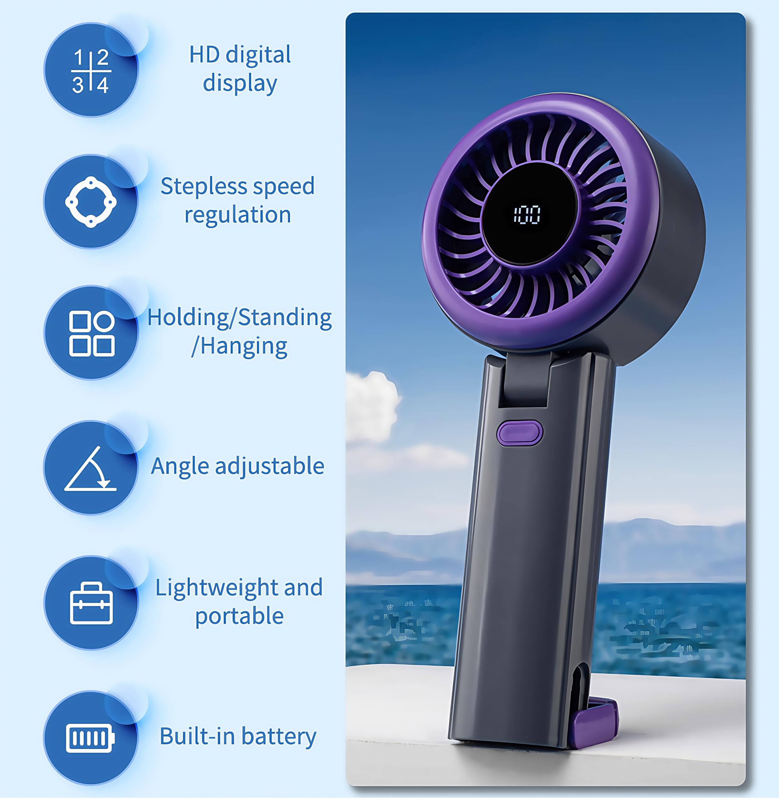 Riipoo Portable Handheld Turbo Fan - 90° Foldable, 100 Speeds & Ultra-Quiet 6000Rpm High Speed Turbo