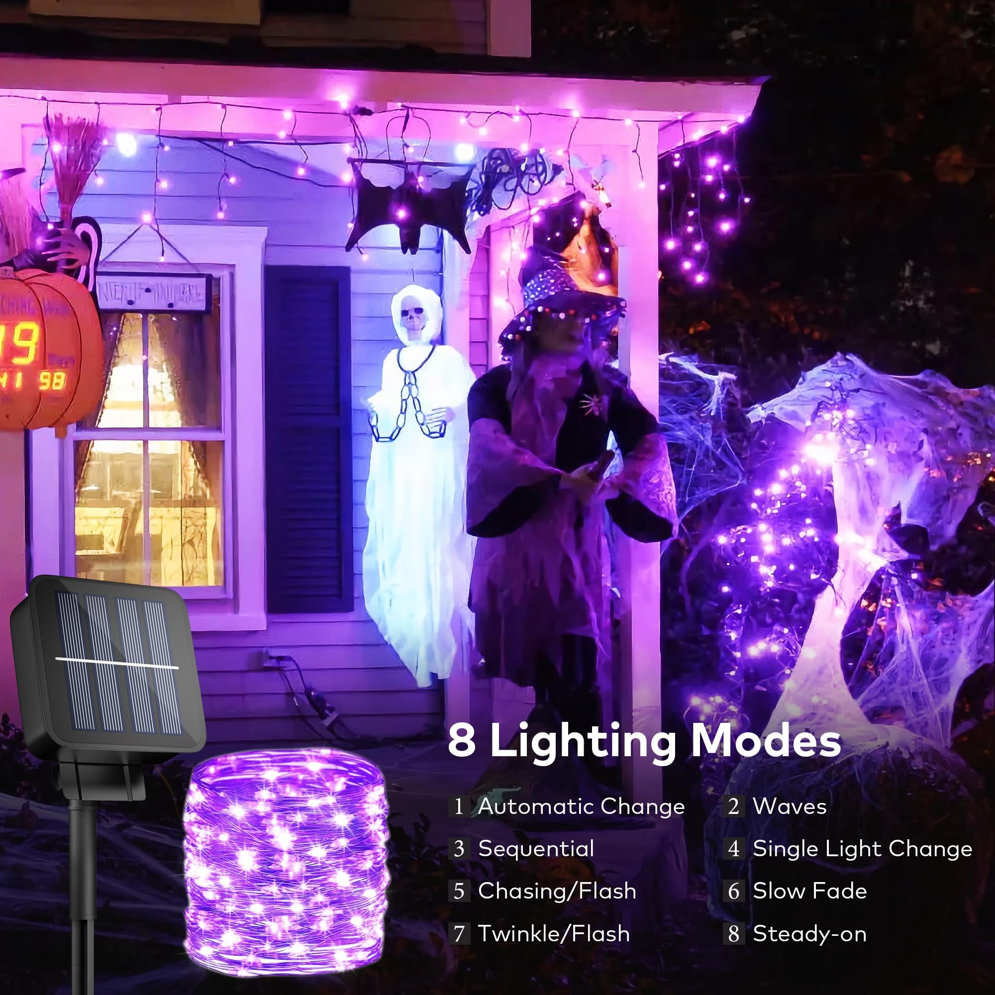Ohlux 3 Pack Solar String Lights Outdoor, Total 99Ft 300Led Solar Powered Fairy Lights Waterproof, 8 Modes Christmas Lights For Christmas Garden Tree Wedding Patio Decor-Purple