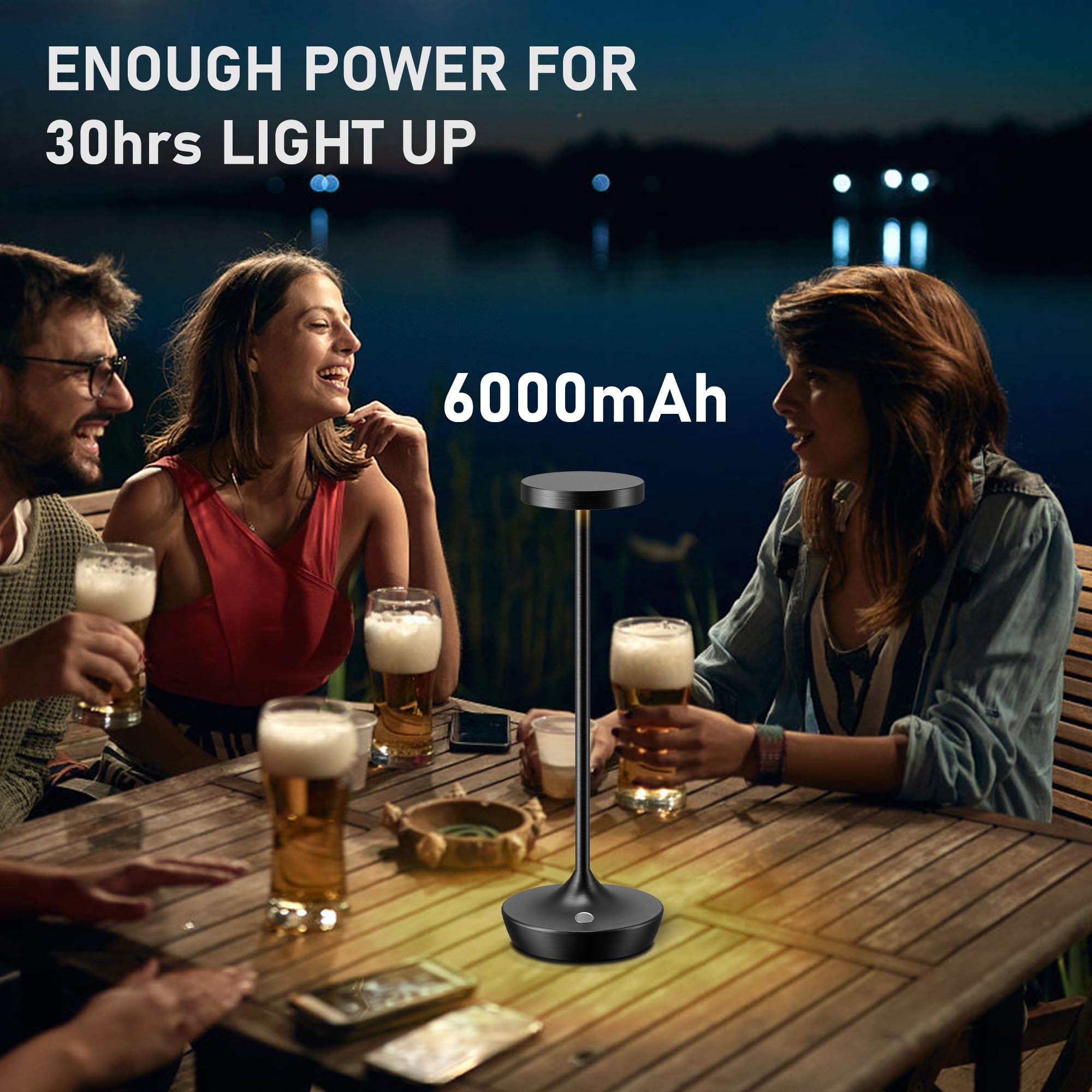 Willdoak Cordless Table Lamp Rechargeable - 6000Mah Led Battery Operated Table Light - Portable Touch Dimmable Outdoor Waterproof Table Lamps For Patio Restaurant Dining (2 Black)