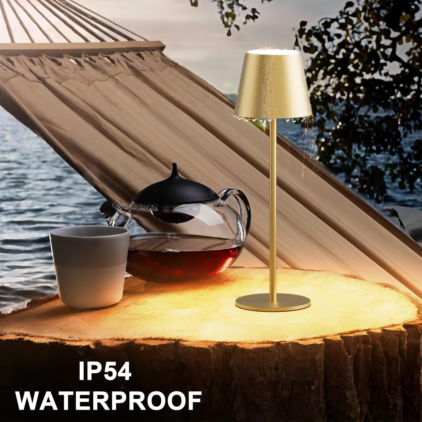 Irotine 1-Pack Gold Led Cordless Table Lamp, Rechargeable Battery Desk Lamp 3W 5000Mah Battery Operated, Ip54 Waterproof|3000K Warm Light|Stepless Dimming Outdoor Table Lamp For Restaurant/Dinner