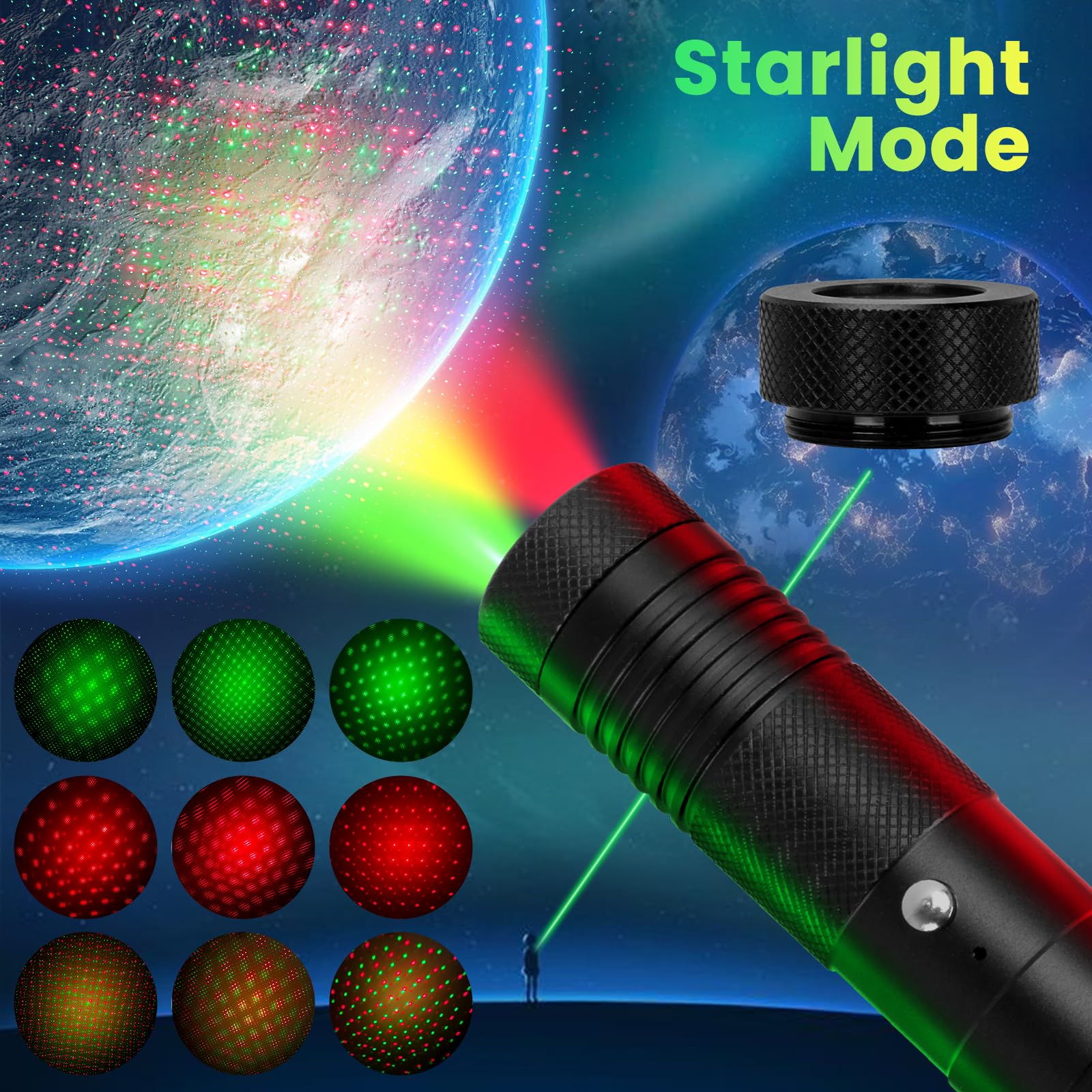 Fuiikeem Green And Red 2 In 1 Long Range Beam focus, Rechargeable Flashlight With Green And Red Beam focus For Night Astronomy
