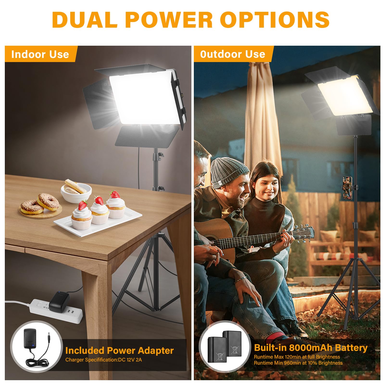Unicucp 2 Pack Led Video Light Panel Kit With Barn Doors, 8000Mah Rechargeable Camera Light With 79'' Tripod Stand, Photo Light For Outdoor Indoor Photography Live Streaming Video Recording
