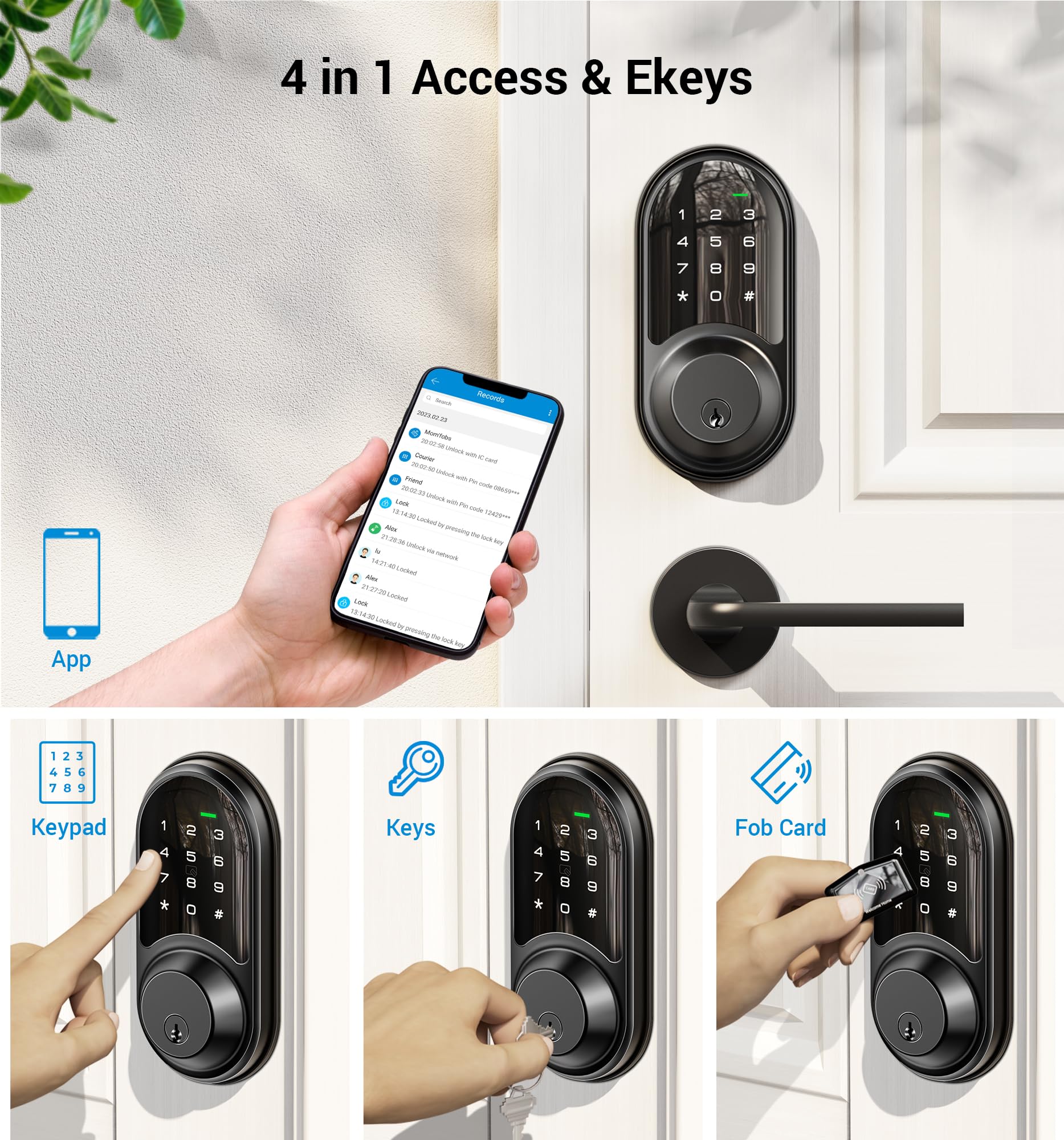 Veise Rz06 Smart Lock For Front Door With App Control, Keyless Entry, Electronic Digital Deadbolt With Touchscreen Keypad Set, Smart Deadbolt, Auto Lock, Easy Installation, Matte Black