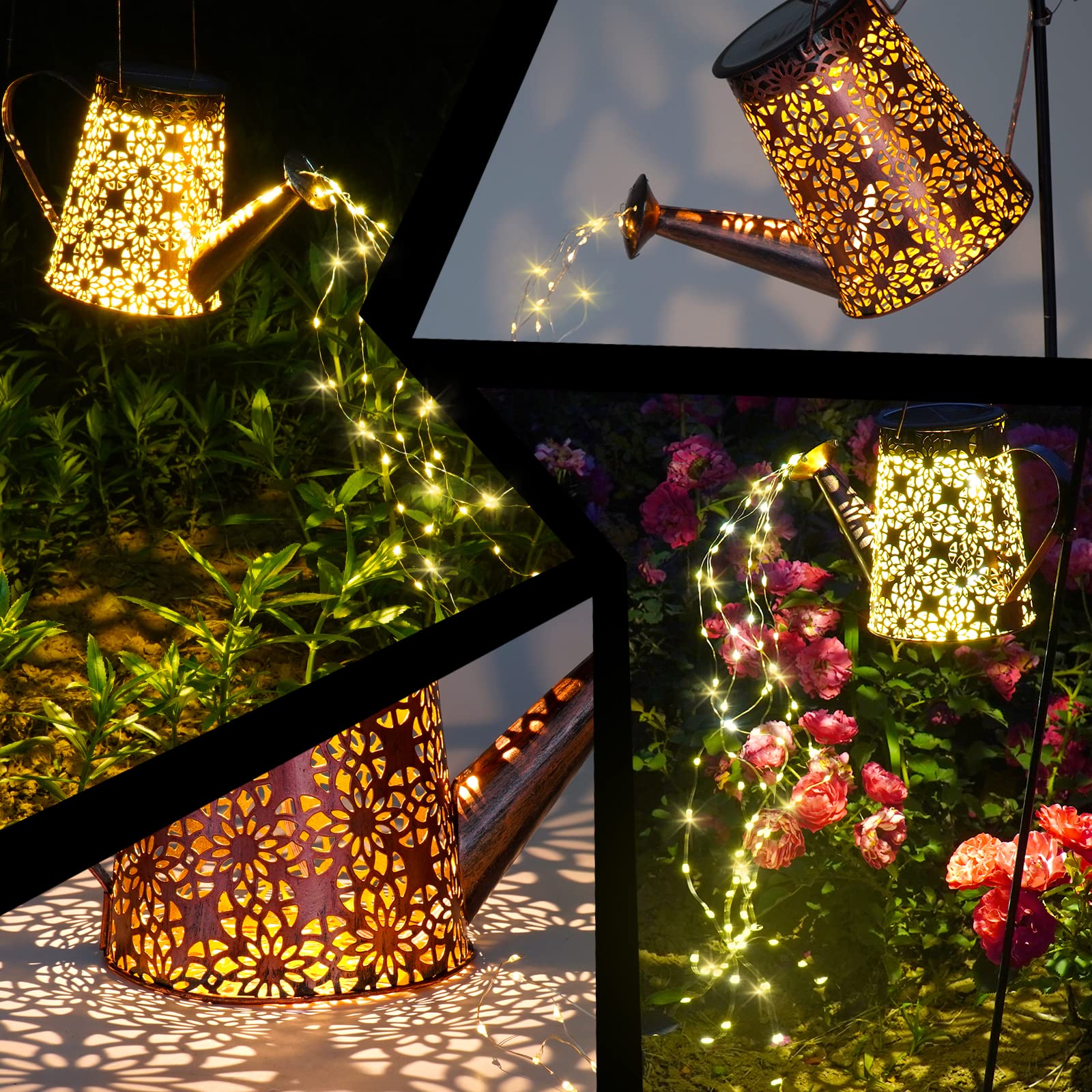 Venforze Summer Solar Watering Can With Cascading Lights, Hanging Solar Lanterns,Waterproof, Watering Can Lights Solar Powered, Decor For Yard Porch Lawn Backyard Landscape Pathway Walkway Gift