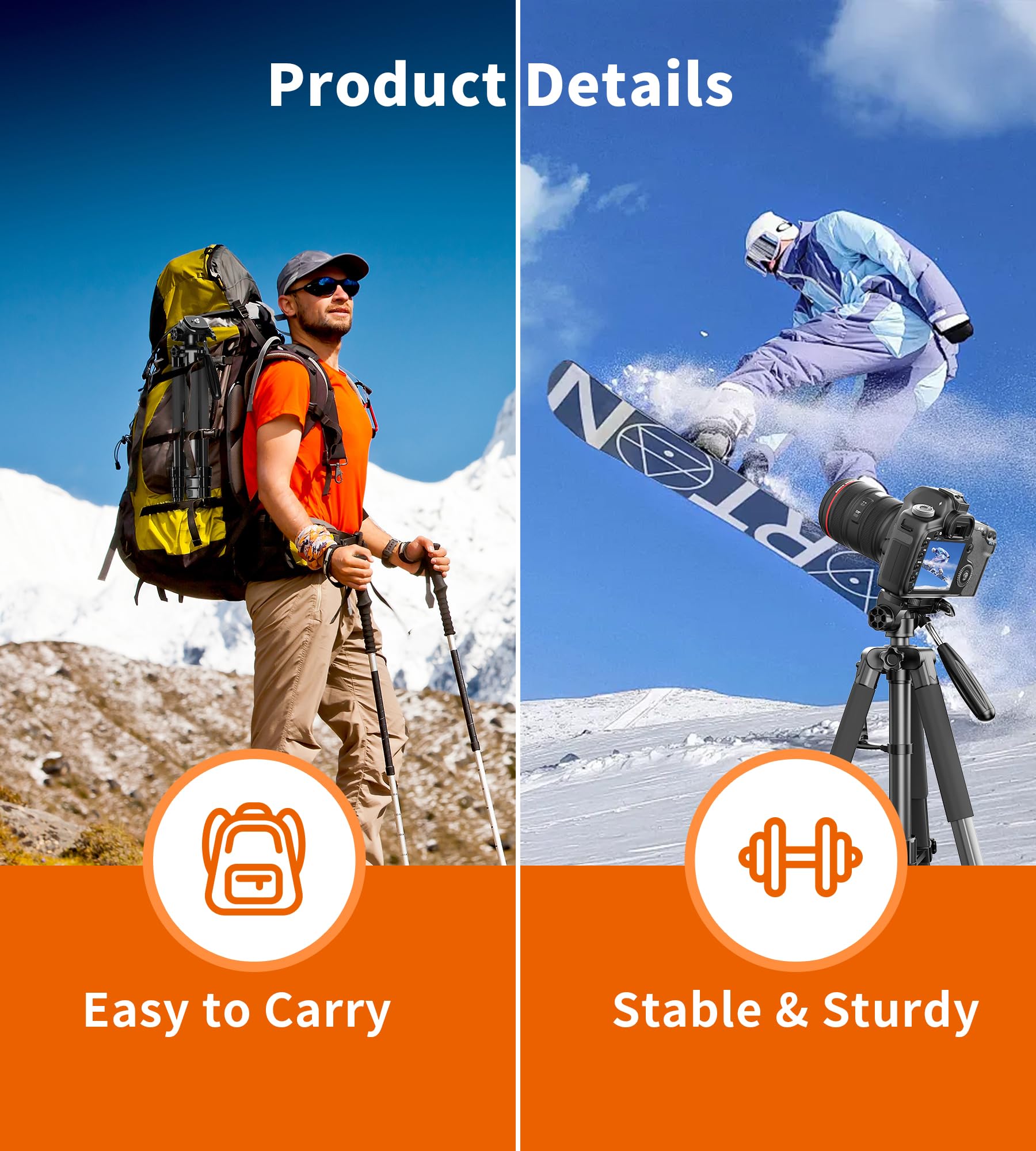 Zecti 74" Camera Tripod, Tripod For Phone And Camera Stand With Carry Bag, Aluminum Heavy Duty Tripod Stand For Canon Nikon With Monopod & 1/4" Screw, Compatible With For Phone/Camera/Projector/Dslr