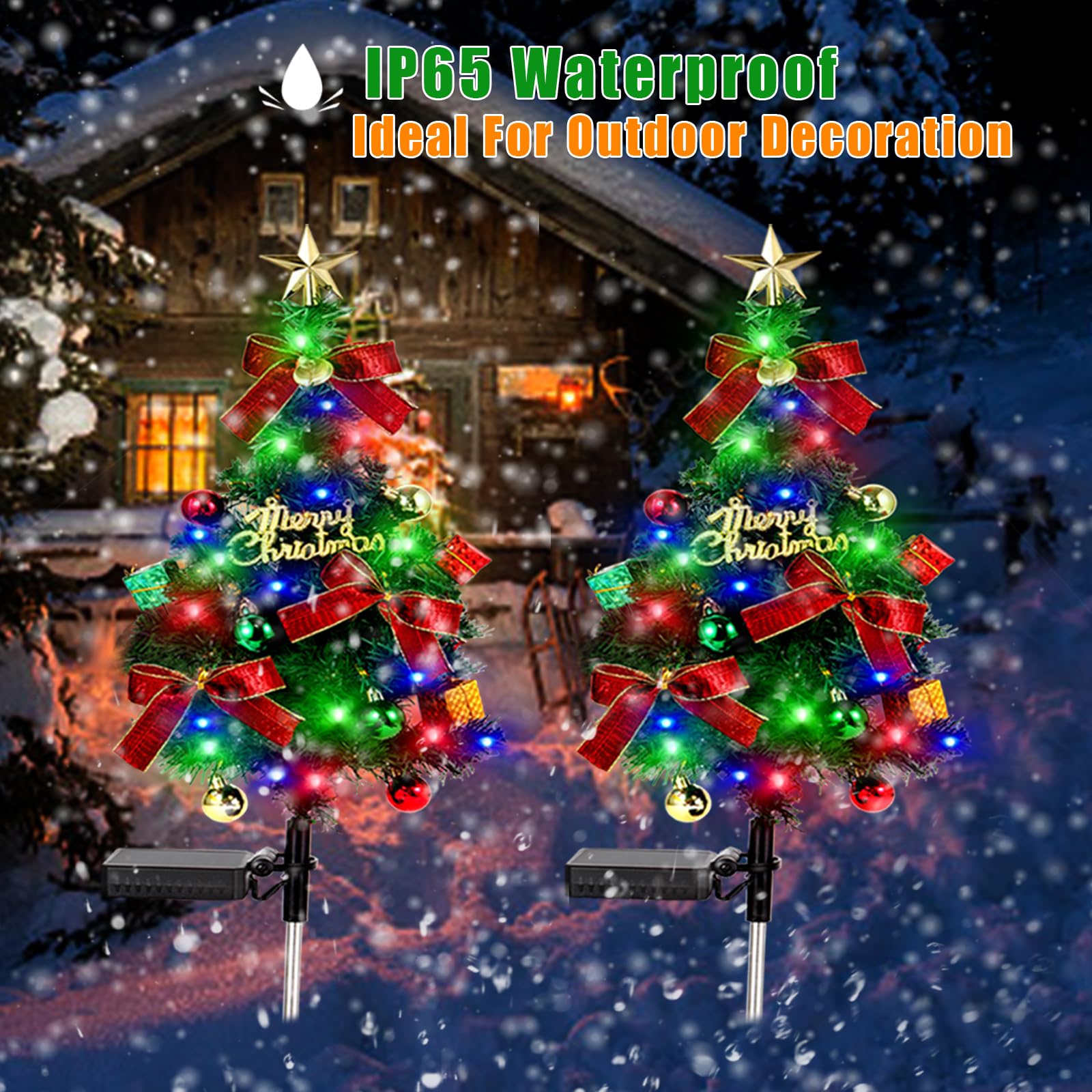 Beidoulu Solar Christams Tree Lights 2Pcs Solar Xmas Tree Decor Pathway Lights Solar Garden Stake Lights Waterproof 40Led-Lights Constant&Flashing Modes Outdoor Yard Lawn Patio Decorations Hdjsds