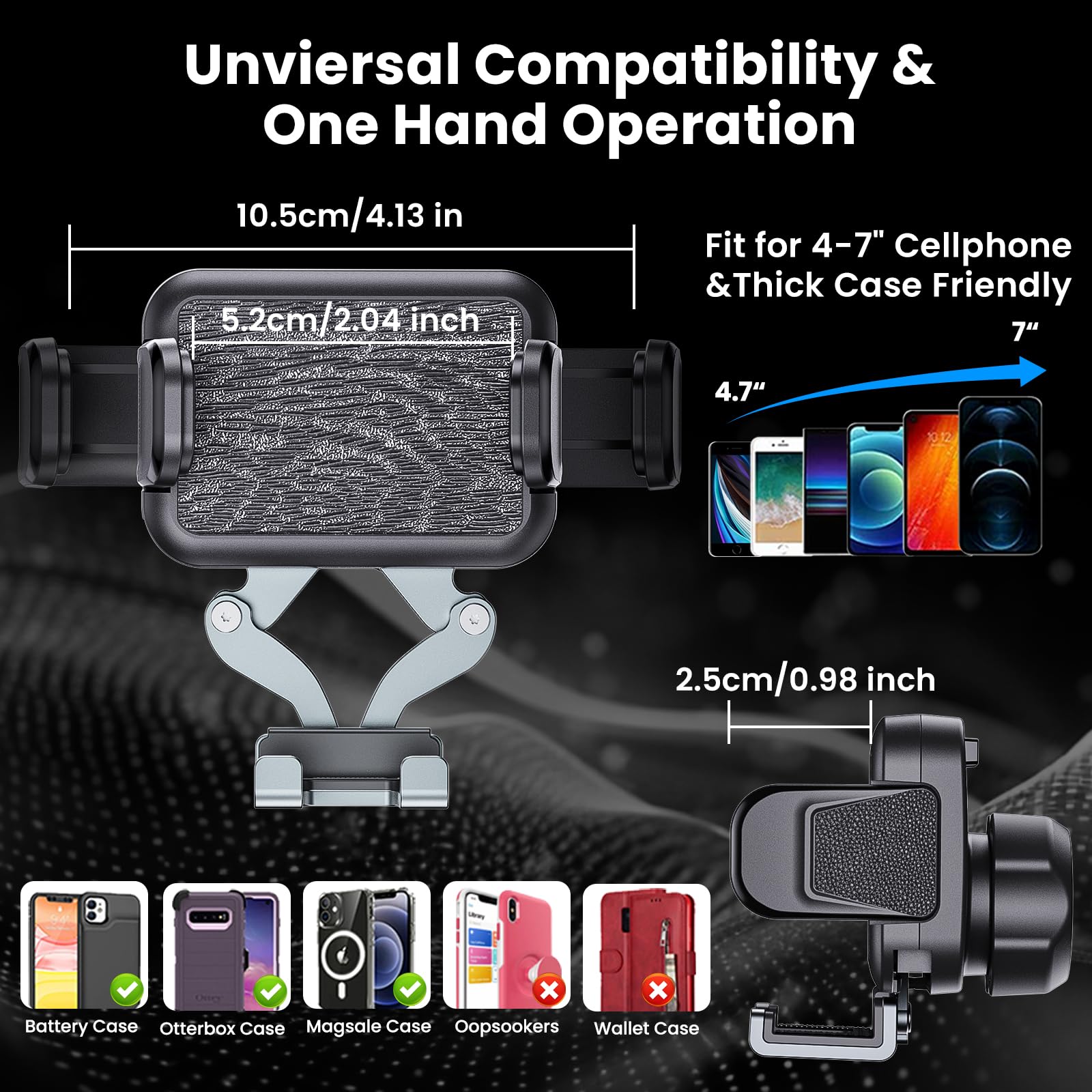 Kaishengyuan  Metal Phone Mount For Ram Truck 2019+, Dash Mount Cell Phone Holder Compatible With Dodge Ram 1500/2500/3500 & Trx, 360° Adjustable Adapter Phone Stand Fit For Most Smartphones