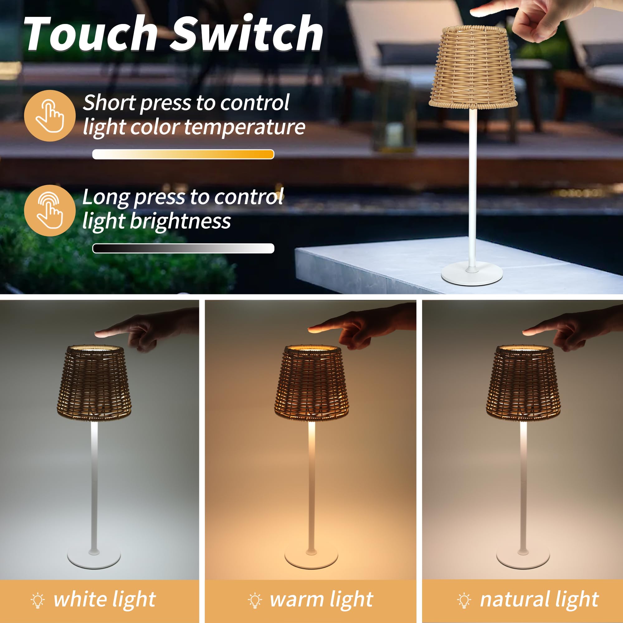 Mr. White Outdoor Waterproof Cordless Wireless Rechargeable Portable Top Touch Battery Operated Powered Led Table Lamp Desk Lamp Lights For Restaurant Kitchen Patio Dinner Dining (Red)