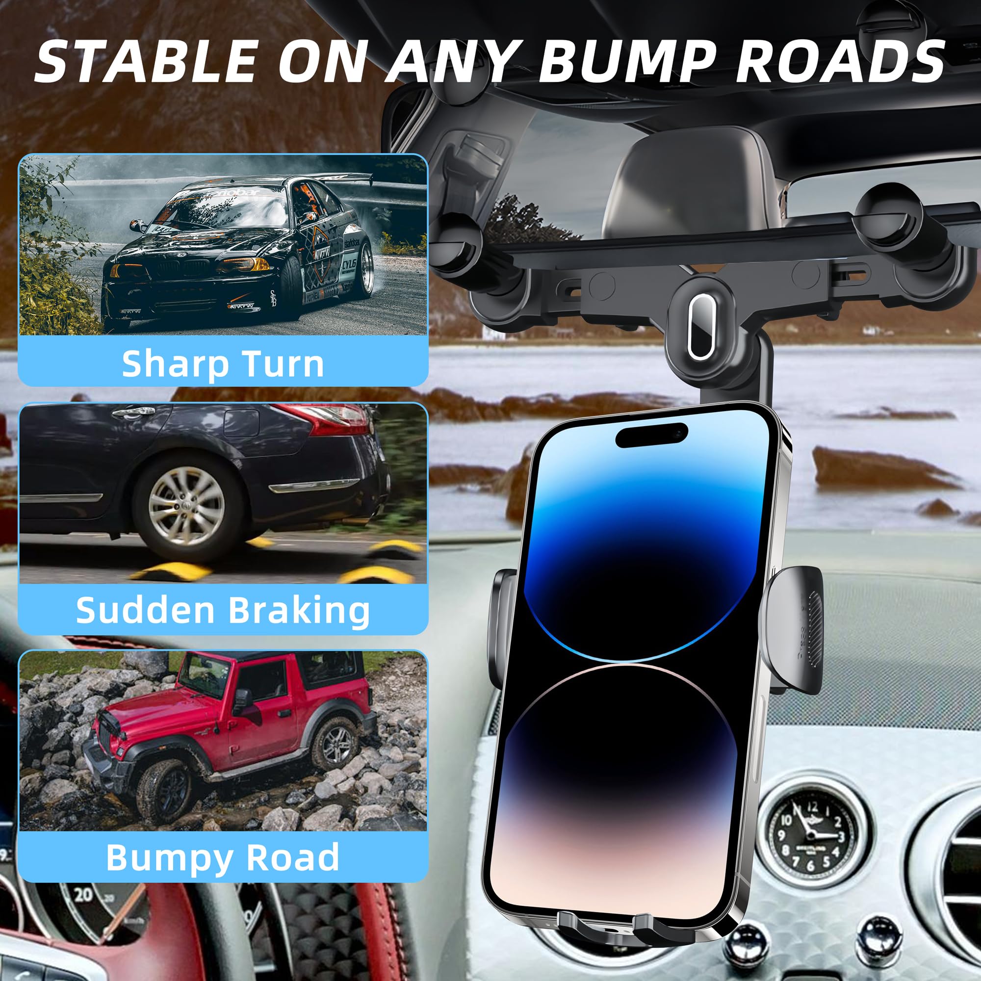 If Feel 10Th Gen Rearview Mirror Phone Holder For Your Car 360°Rotatable And Retractable, Universal Mount, Cell Car Fit For Car Phone Mount