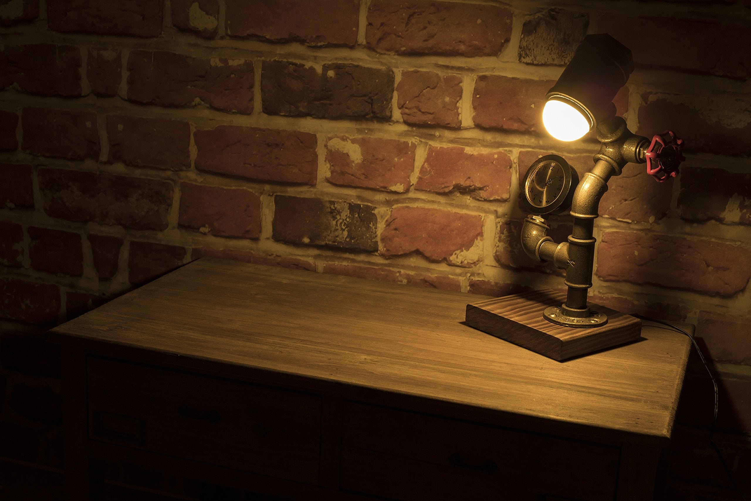 Y-Nut Industrial Steampunk Led Desk Lamp, Wood Base With Iron Piping Loft Style Vintage Antique Light, Retro Desk Lamp, Timer Edison Lamp Holder Ll-0018