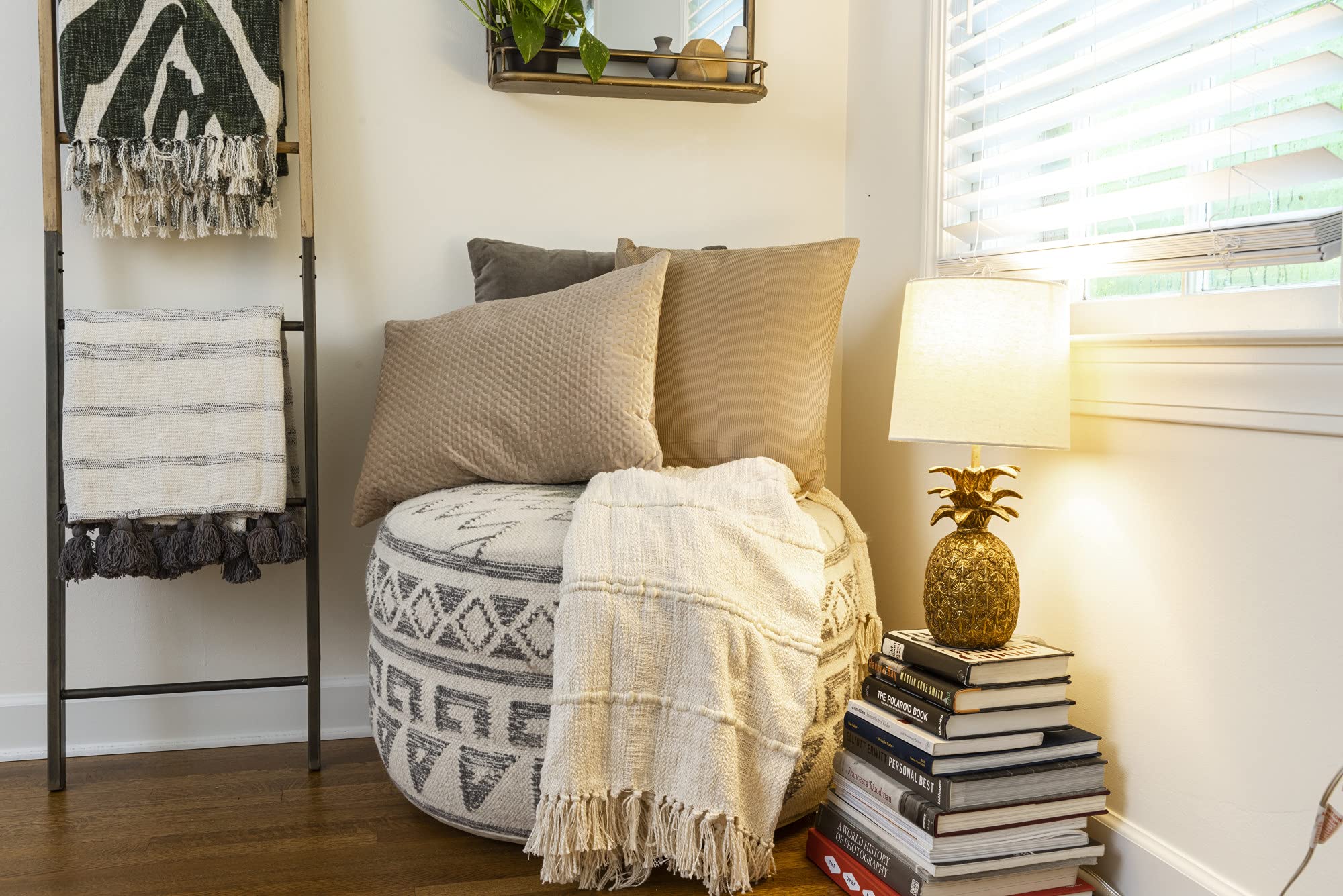 Creative Co-Op Pineapple Shaped Table Lamp With Distressed Gold Finish & Linen Shade