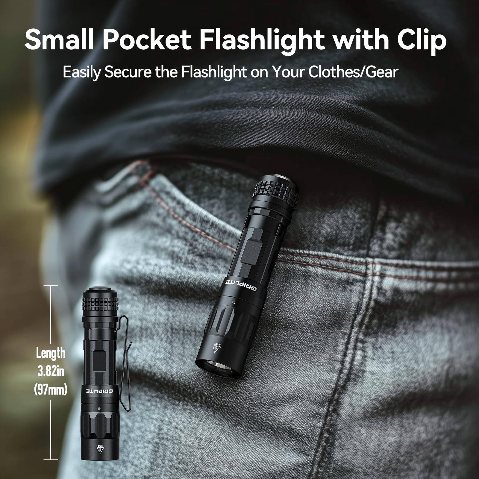 Griplite Small Edc Flashlight, 1100 High Lumens Rechargeable Pocket Light, Multi-Mode Led Flashlight With Clip For Everyday Carry And Emergencies