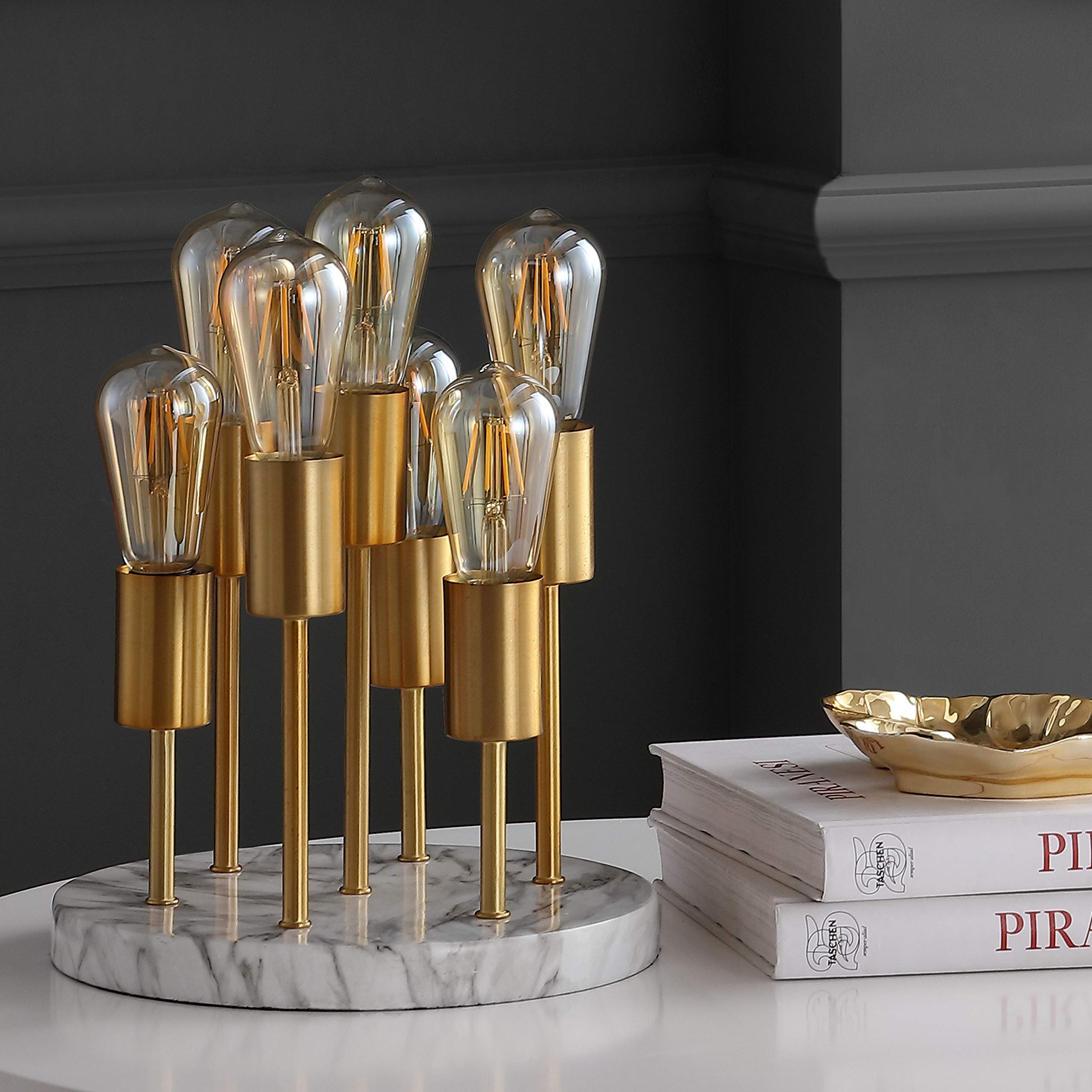 Jonathan Y Jyl1060A Pleiades 13.5" Modern Metal/Resin Led Accent Edison Table Lamp Glam Modern Bedside Desk Nightstand Desk Lamp For Bedroom Living Room Office College, Brass Gold/White