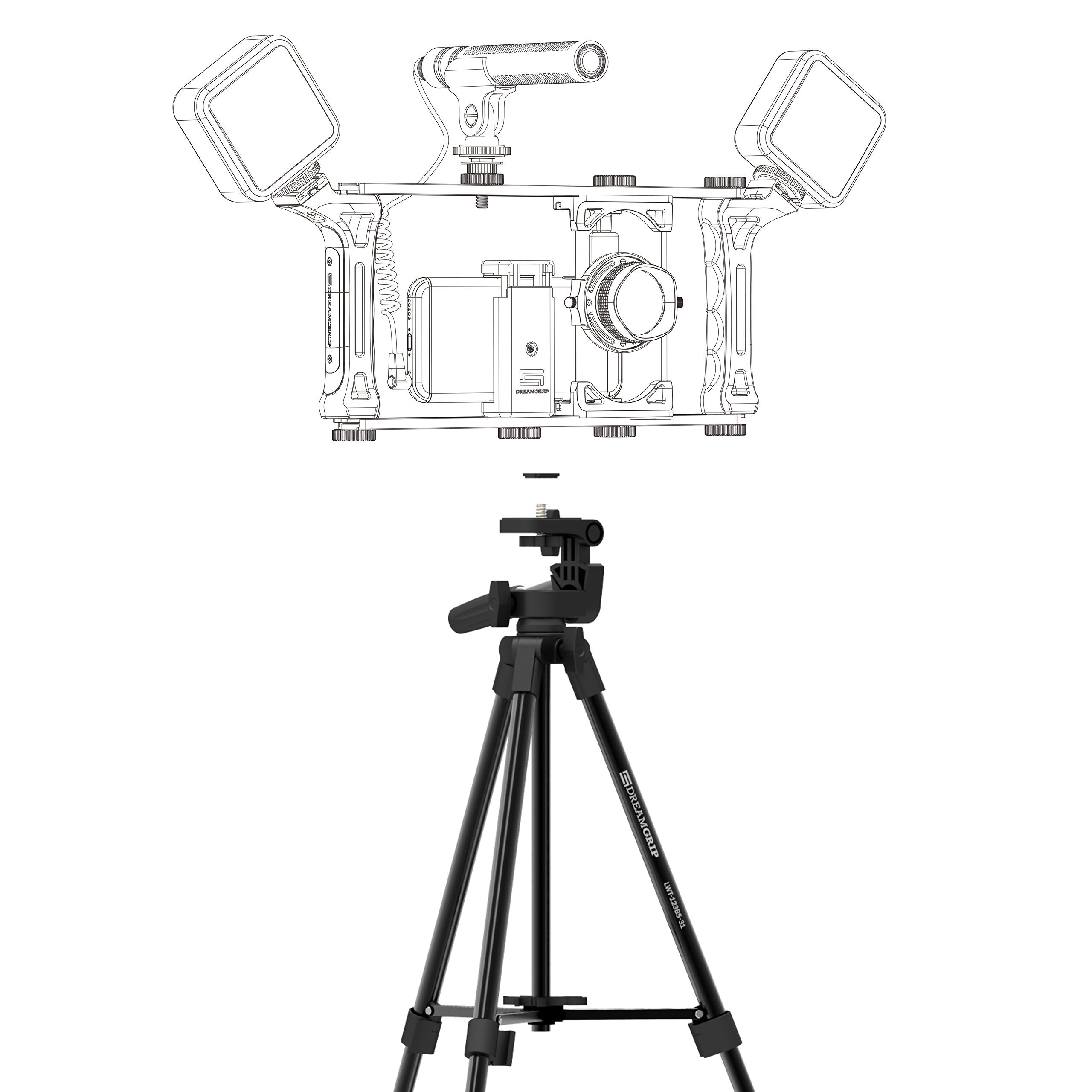 Dreamgrip Super Lightweight Video Tripod 136Ex-41 Universal Set With Original Track Connector For Mounting Rigs, Compatible For Any Smartphone (Iphone, Samsung, Pixel), And Any Action Camera Or Dslr