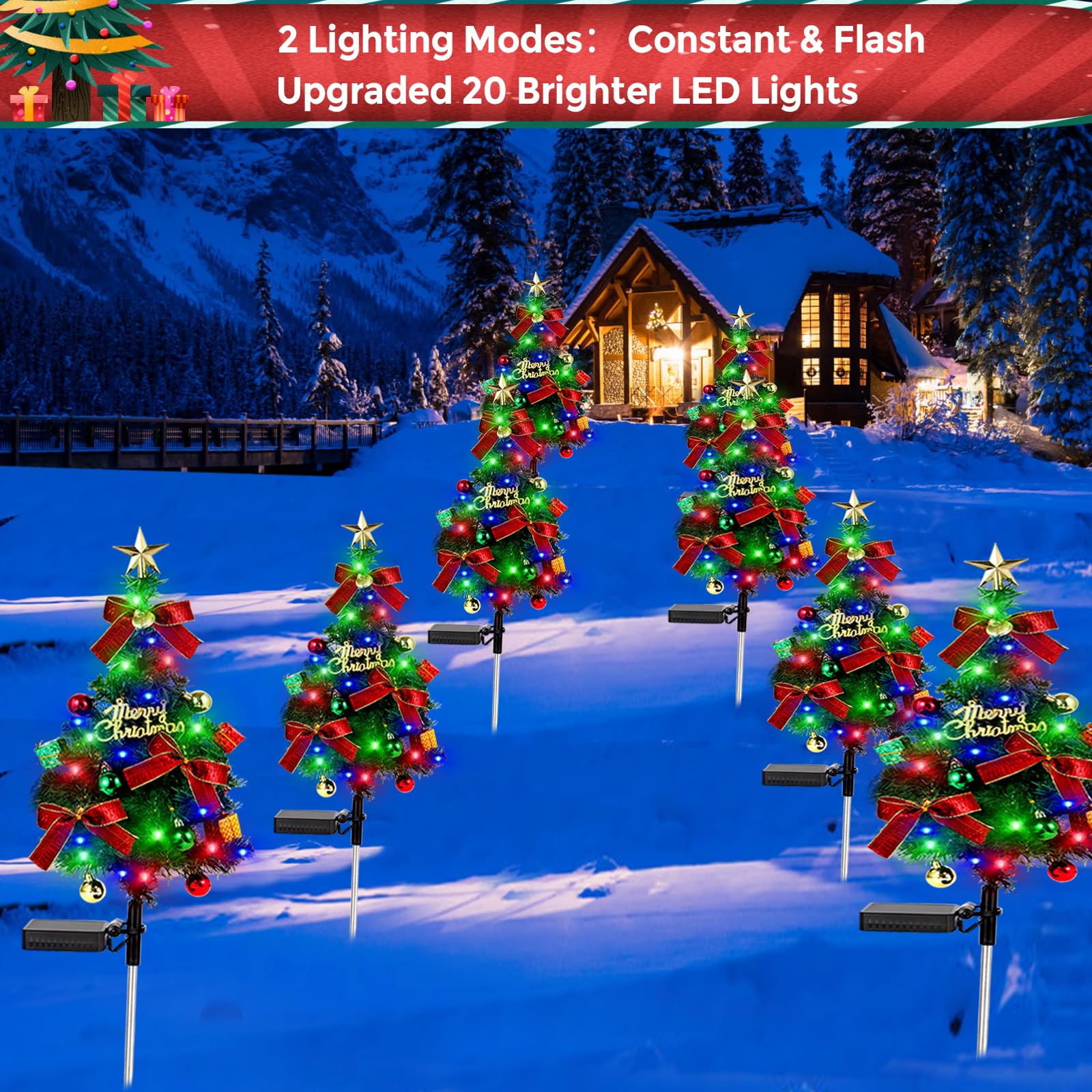 Beidoulu Solar Christams Tree Lights 2Pcs Solar Xmas Tree Decor Pathway Lights Solar Garden Stake Lights Waterproof 40Led-Lights Constant&Flashing Modes Outdoor Yard Lawn Patio Decorations Hdjsds