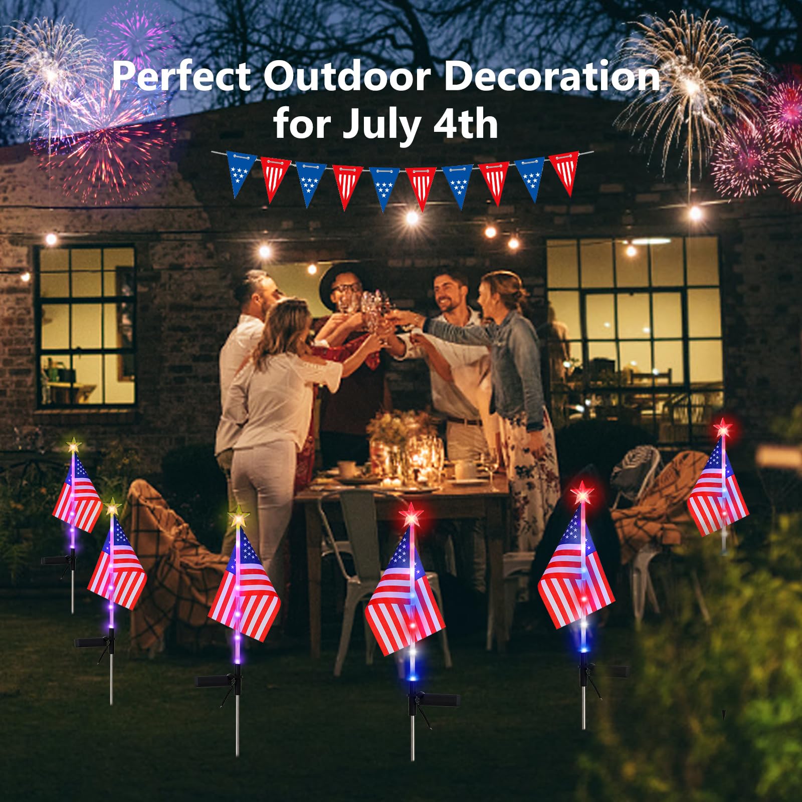 Kaitesla July 4Th Decorative Solar American Flag Lights July 4Th Solar Patriotic Flag Lights, 2 Modes Garden Pile Lights Led Landscape Lights Street Lights (Color Change), Xy-T001