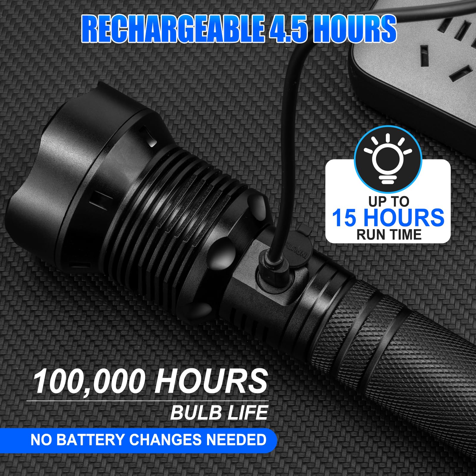 Hlec Flashlights High Lumens, 990000Lm Rechargeable Flashlight Super Bright, Adjustable Focus Tactical Flashlight,5Modes Powerful Led Flash Light, High Brightness & Longer Usage Time (10.6" D X 2.1" W)
