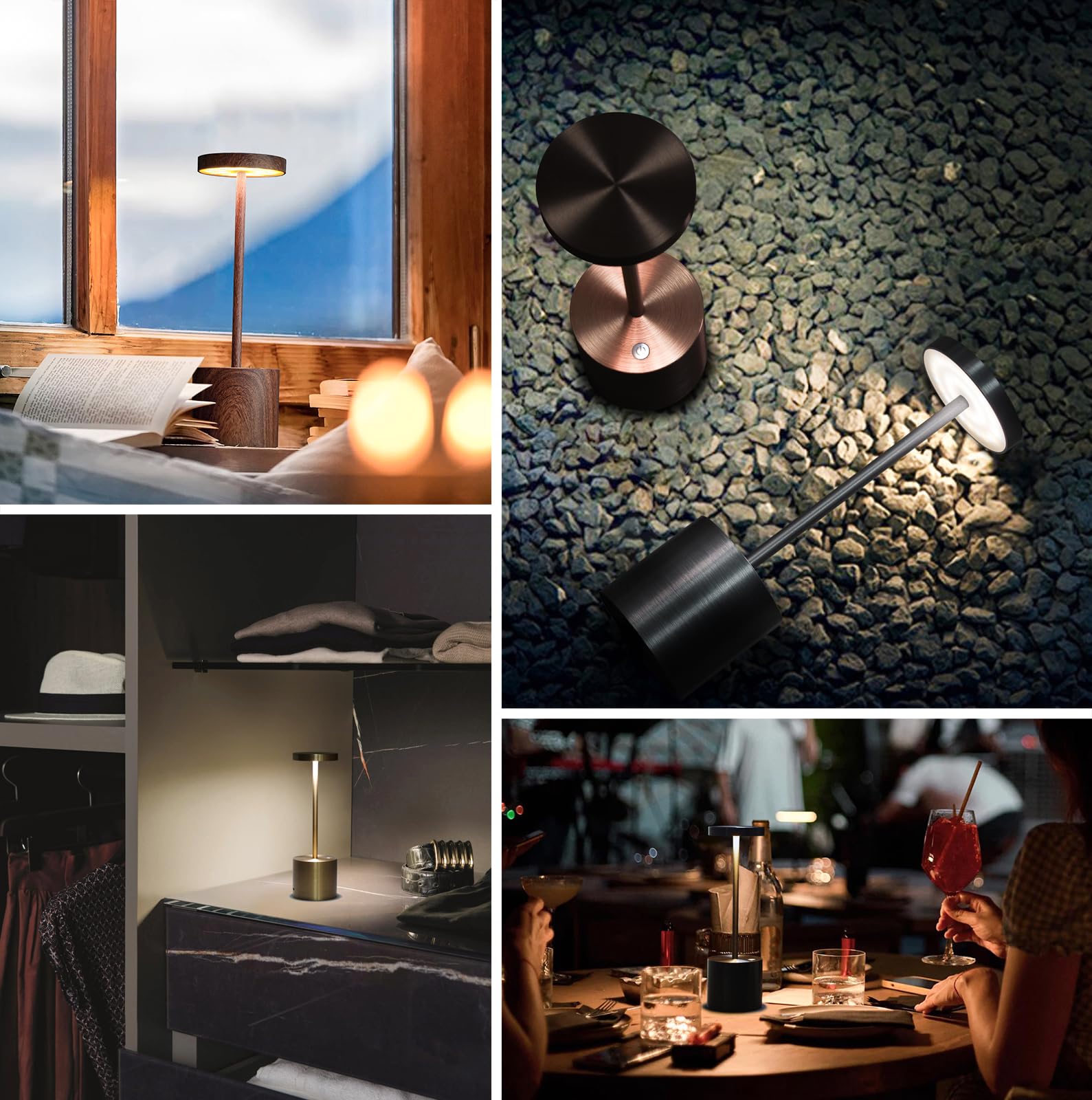 Barryca Cordless Table Lamp Rechargeable, Outdoor Portable Led Battery Operated, Ip54, Dimmable, For Restaurant Outside Dining Bar Patio Party Cocktail (2 Pack Bronze)