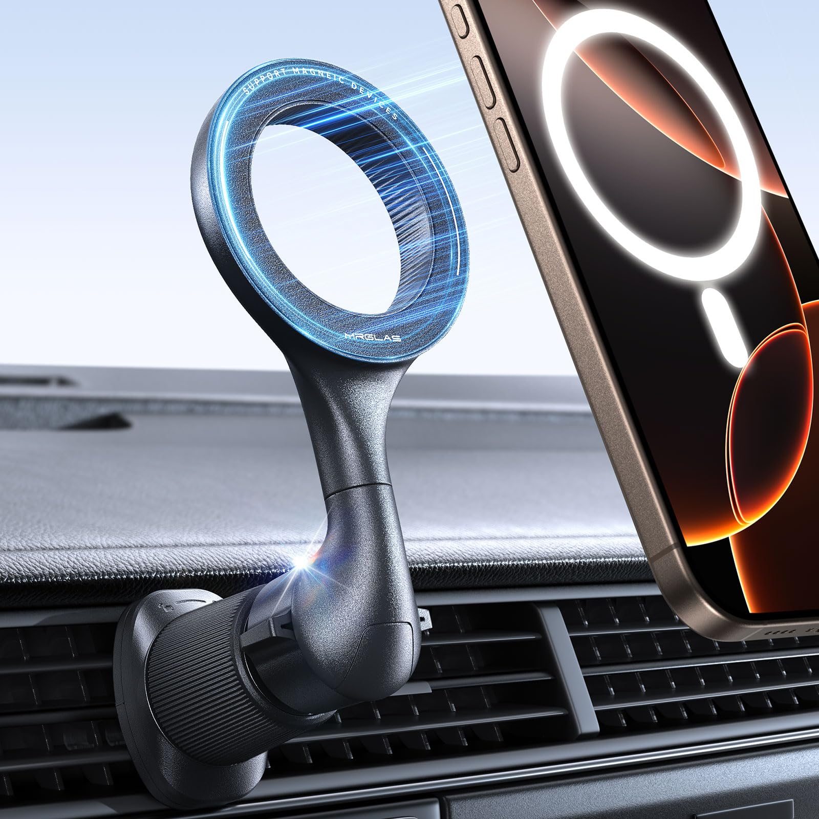 Mrglas For Magsafe Car Mount [   40 Strong Magnets] [360° Rotation] Air Vent Magnetic Phone Holder [Double Metal Hook] Car Phone Holder Mount Compatible Iphone 16 15 14 Pro Max Plus S25 24