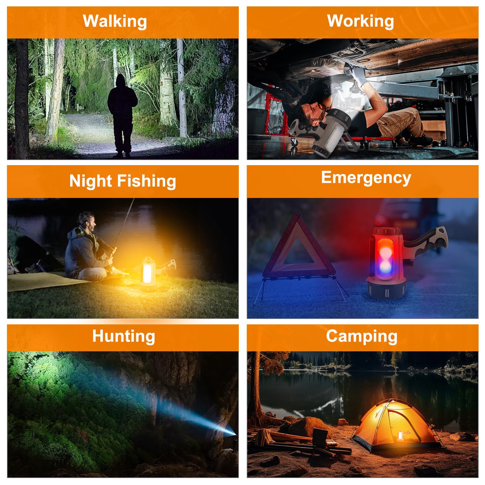 Seeup Rechargeable Spotlight Flashlight, Super Bright Waterproof Handheld Spot Light 6 Models With Foldable Stand For Outdoor Boating Camping Fishing Hunting