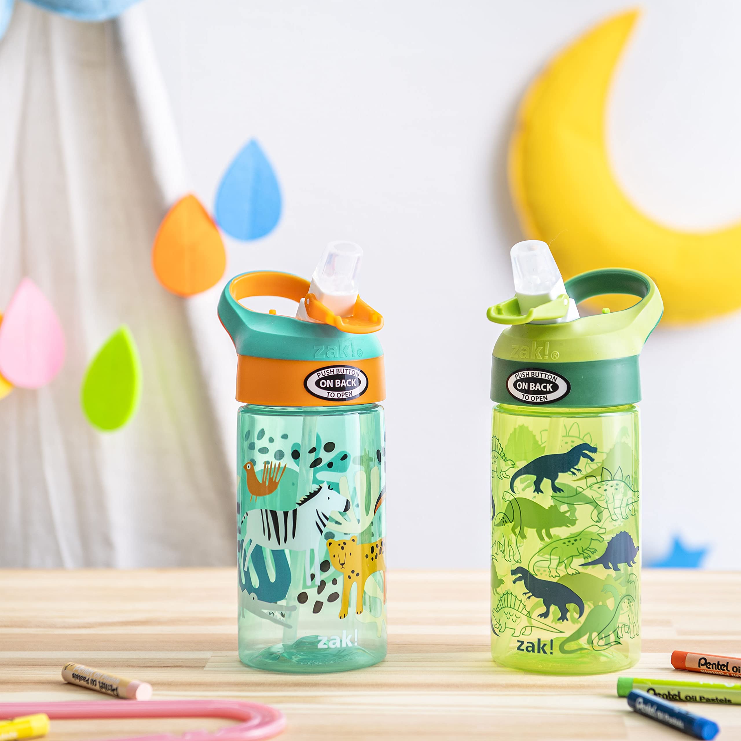 Zak Designs 16Oz Riverside Kids Water Bottle With Spout Cover And Built-In Carrying Loop
