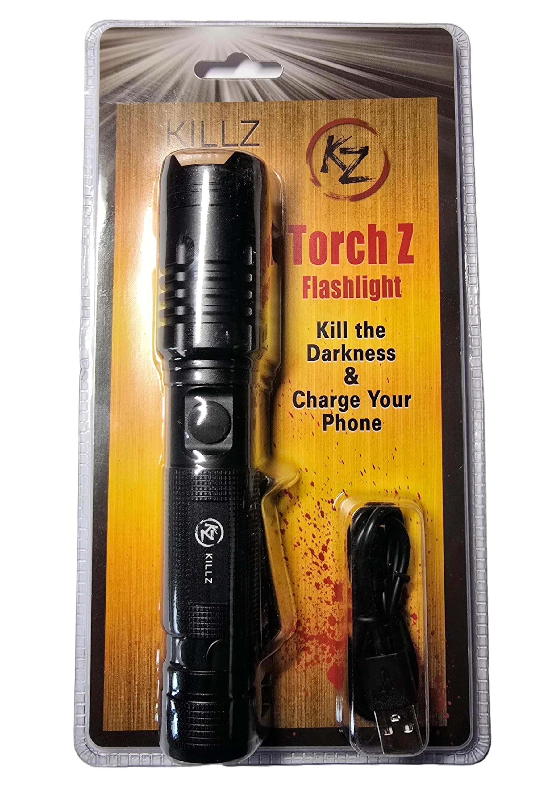 Killz Products Torch Z Led Rechargable Flashlight With Power Bank, Adjustable Beam, Portable For Camping And Outdoor Use