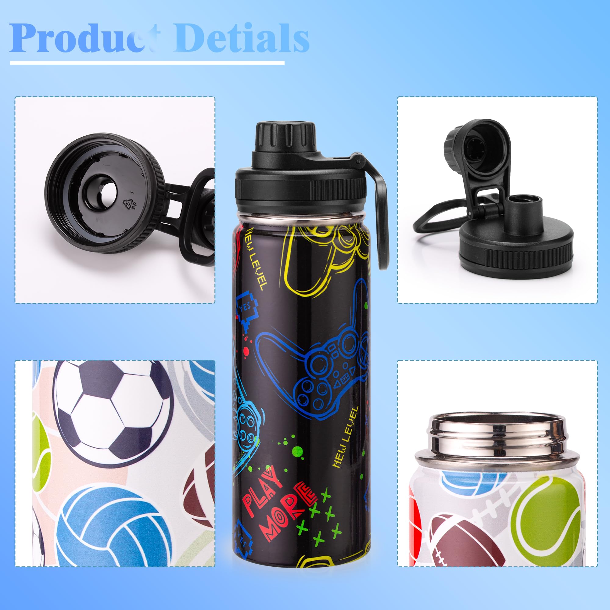 18Oz Insulated Water Bottle With Straw Lid & Spout Lid, Game Controller, For Kids Boys Girls