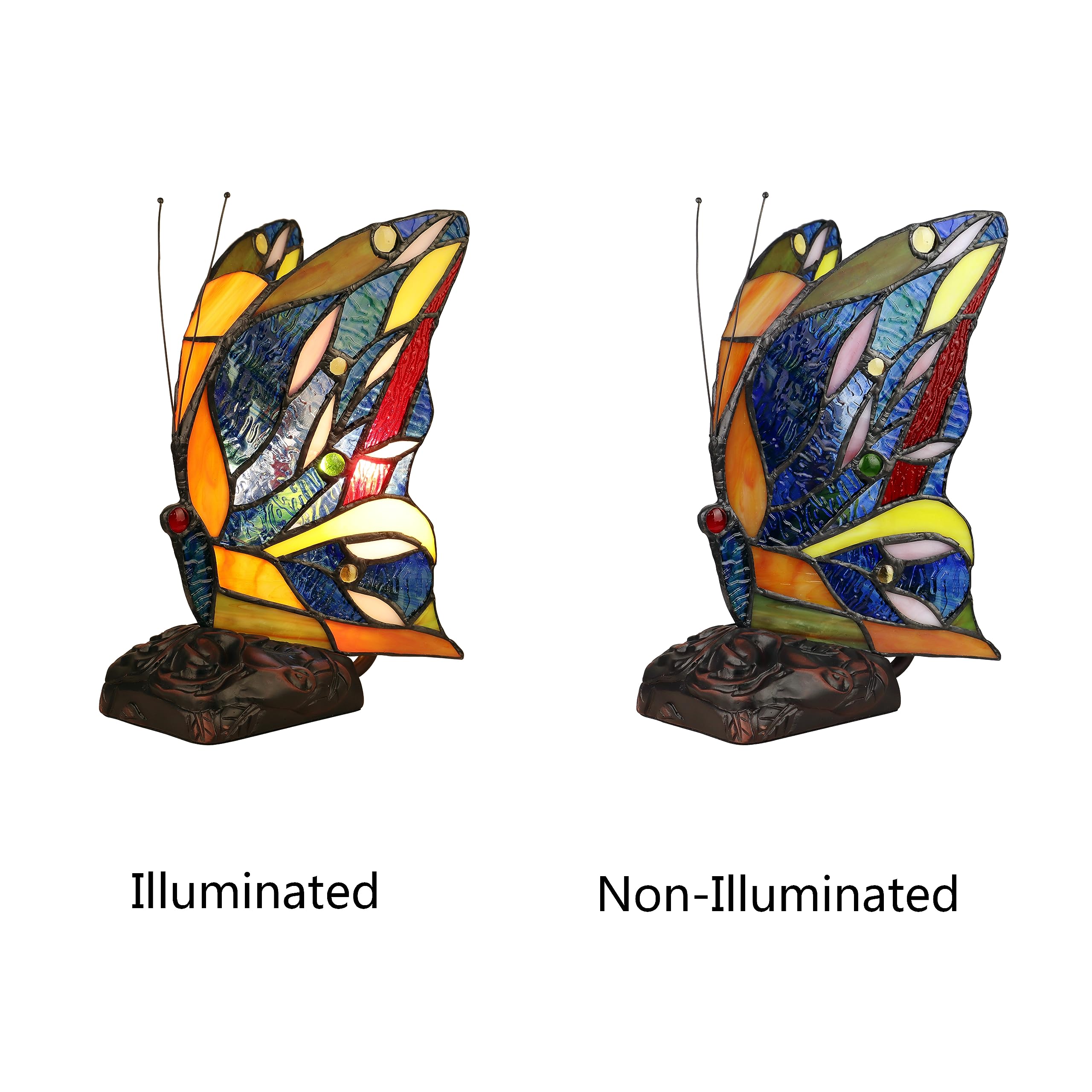 Rg Radiance Goods Radiance Goods Tiffany-Style 1 Light Antique Dark Bronze Finish Butterfly Accent Table Lamp 10" Tall