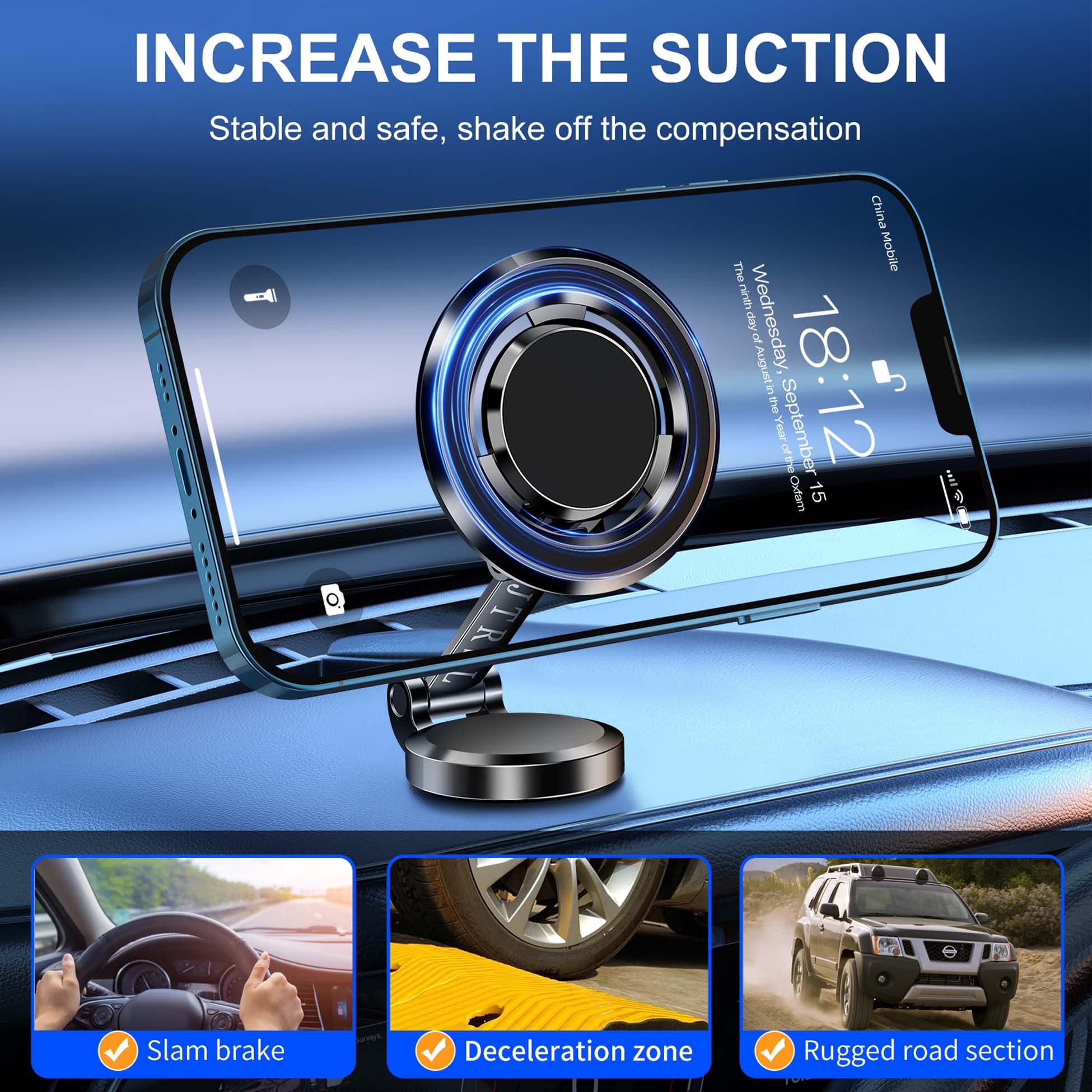 Jtrsl For Foldable Magsafe Car Mount - 360° Base Rotating Car Dashboard Magnetic Cell Phone Holder, Powerful Magnet Car Phone Holder, Compatible With All Smartphones-Magsafe Car Accessories