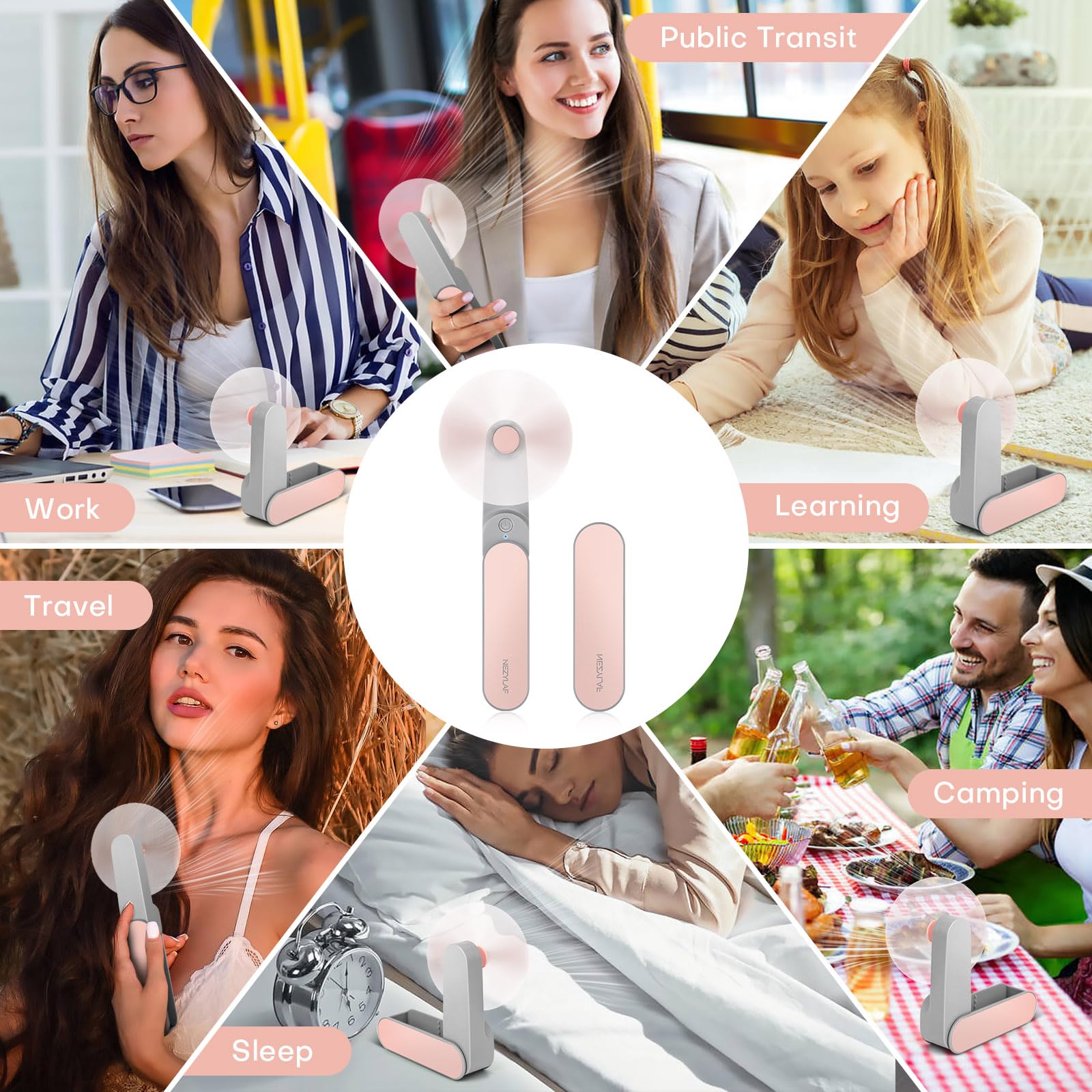 Nezylaf Handheld Mini Fan, 2 Speeds Rechargeable Travel Fan[9-15 Working Hours], Portable Usb Small