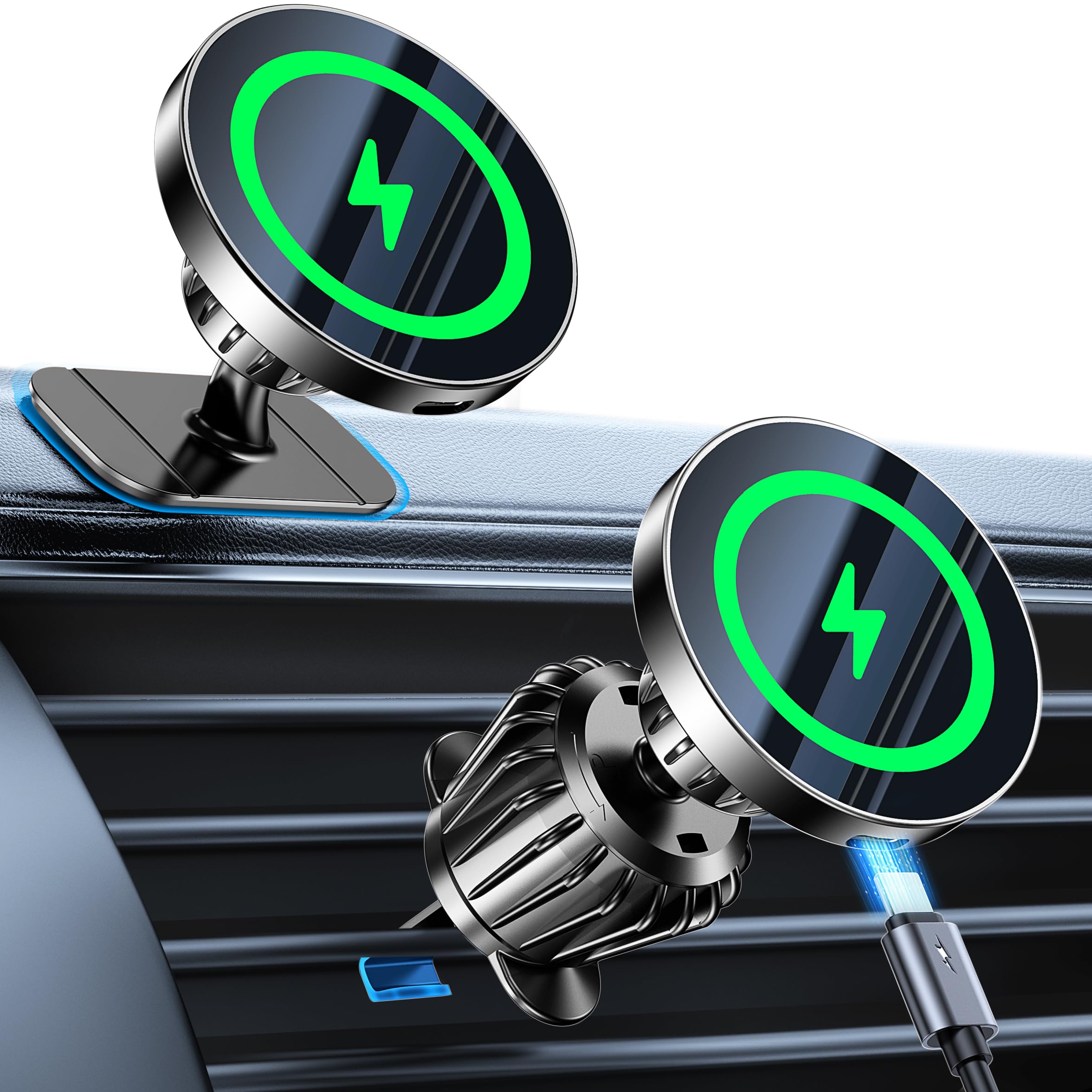 Kaistyle For Magsafe Car Mount Charger【Stronger Magnets】 Iphone Magnetic Wireless Car Charger【Dashboard+Vent】 For Magsafe Charger Cell Phone Car Mount For Iphone 16 Pro Max 15 14 13 12 Magsafe Cases