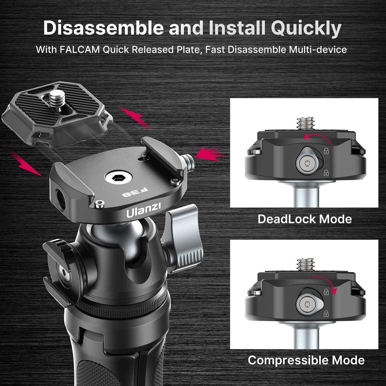 Ulanzi Led Video Light Waterproof Ip68 Camera Lighting Kit + Camera Tripod, Mt-46 Aluminum Alloy Phone Tripod For Camera With F38 Quick Release Plate