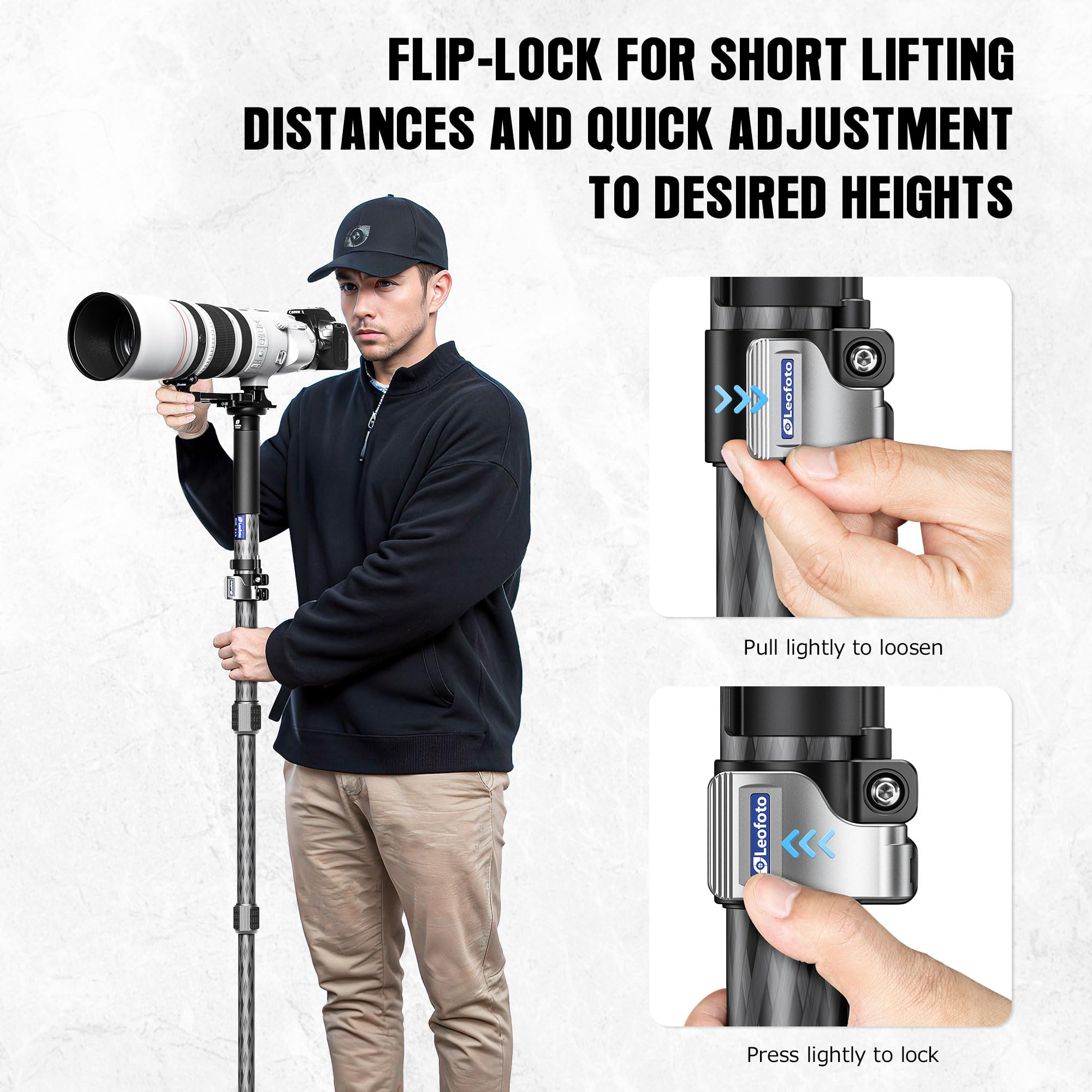 Leofoto Carbon Fiber Camera Monopod Lightweight Travel Quick Lock System, Maximum Load 40Kg, 360° Panoramic Camera Stand, Waterproof System (Mpc-366C)