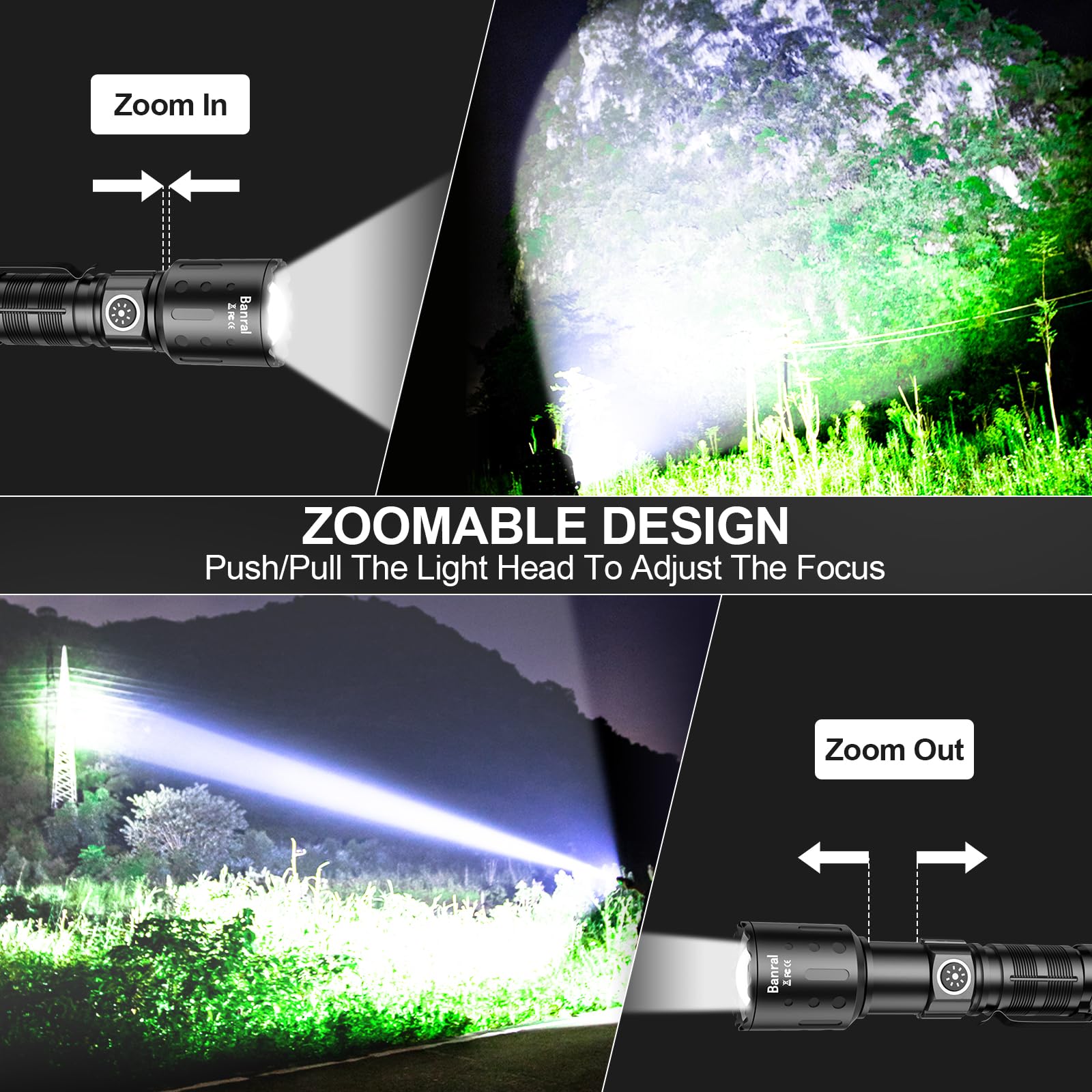 Banral Rechargeable Flashlights 20,000 High Lumens, 1500M Long Throw Super Bright Led Small Powerful Tactical Flashlight With Memory Function, 6Modes Pocket Waterproof Flash Light For Camping,Emergency