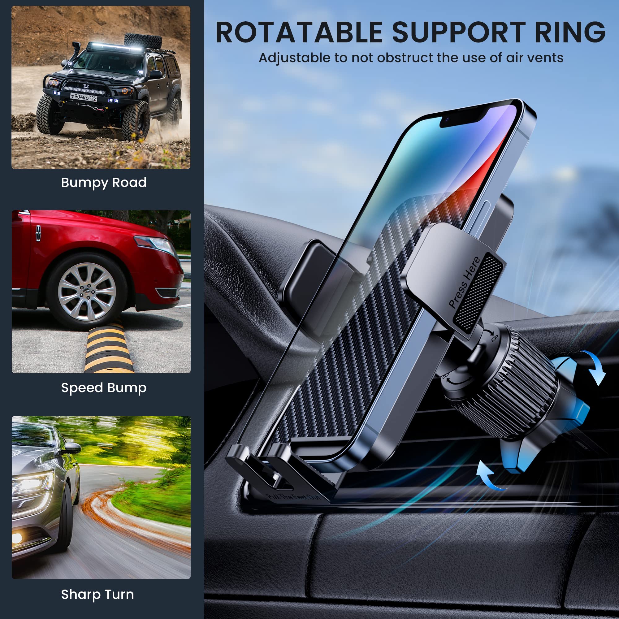 Bipopibo Phone Mount For Car Holders Cell Phone Holder Hands  Phone Stand For Car Vent Automobile Mount Fit Iphone Android Smartphone Universal