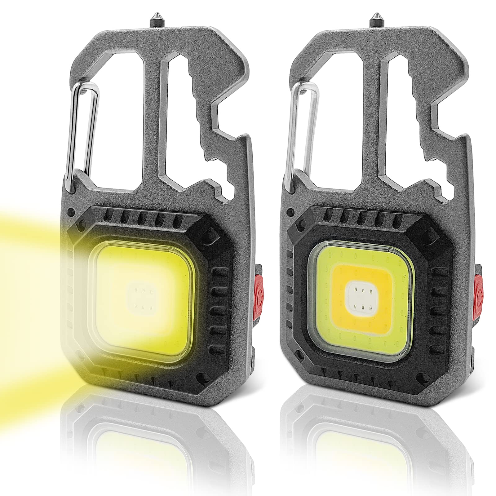 Jinhill 2Pcs Cob Small Flashlights, Rechargeable Keychain Mini Flashlight 4 Modes Portable Pocket Magnetic Light With Bottle Opener Hook Window Breaker Wrench Screwdriver Function For Fishing Camping Walking