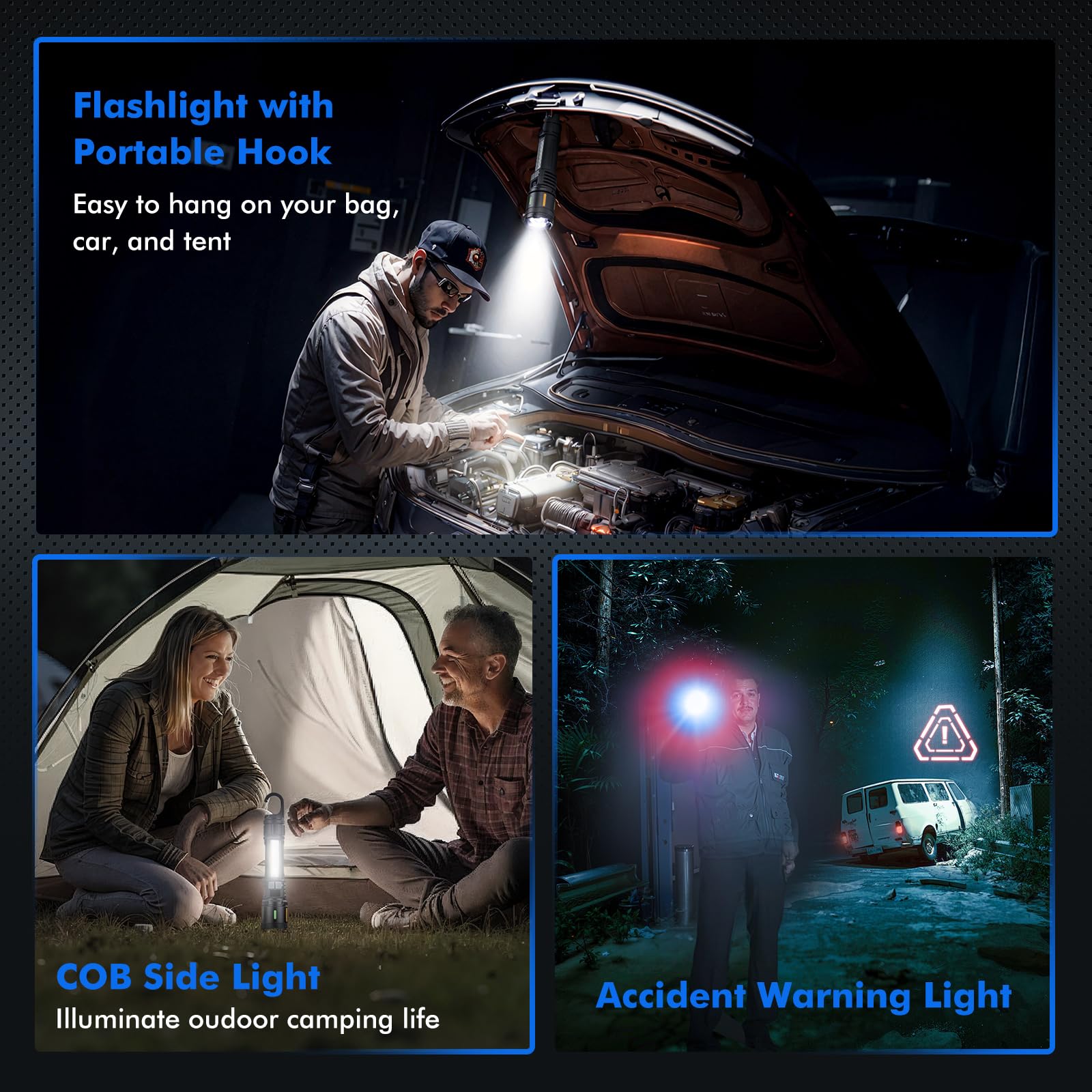 Sogidon Rechargeable Flashlights High Lumens With Hook, 990,000 Lumens Super Bright Led Handheld Flash Light Battery Powered With 5 Light Modes, Side Light, Usb Charging, Power Display, Zoomable Beam