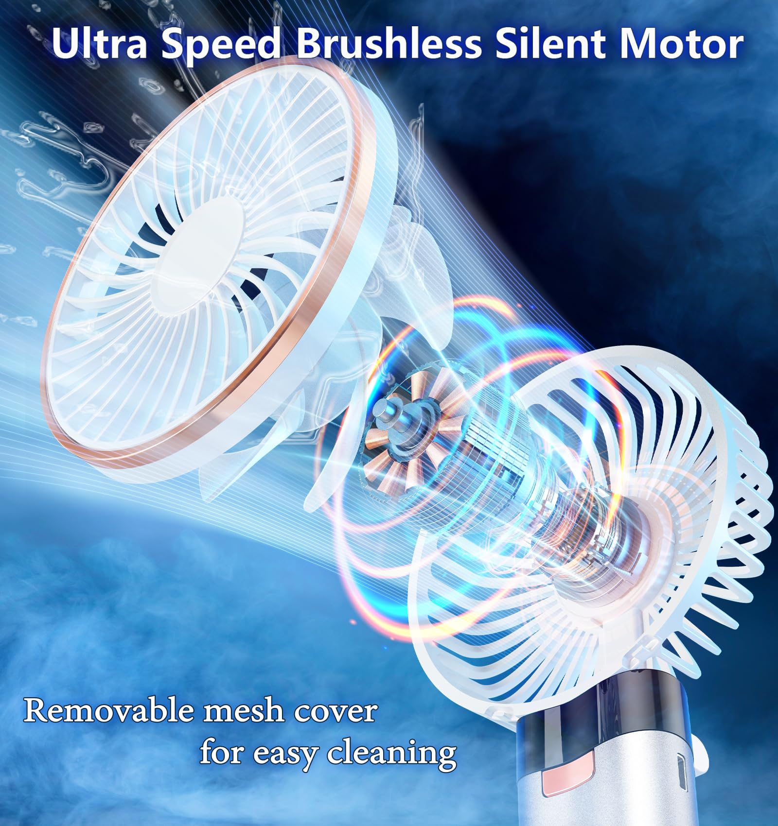 5200mAh rechargeable handheld fan by Beyyon, 6-speed settings, 180° adjustable for flexible cooling on the go