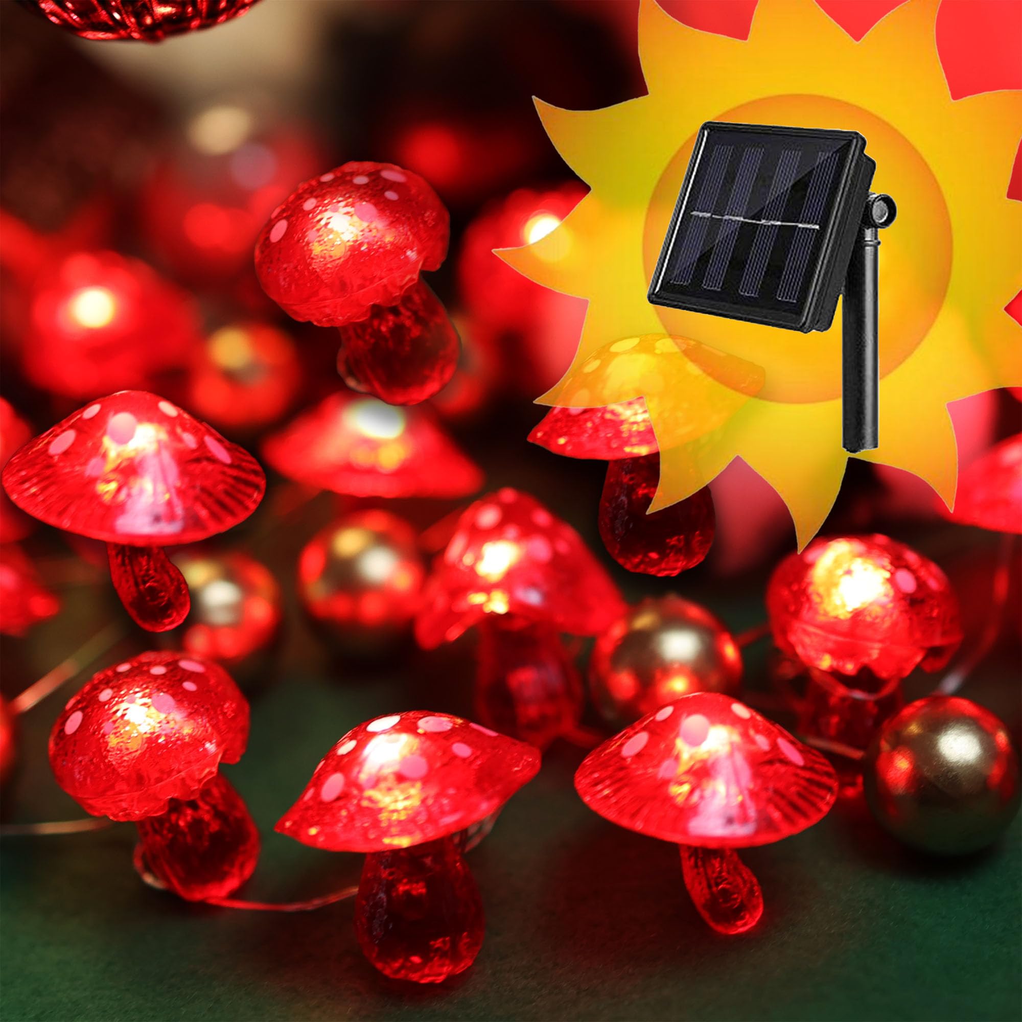 Belniak 3D Mushroom Solar Lights For Outside Solar Garden Lights-40Led 14Ft Waterproof Fairy Mushroom  Novelty Mushroom Decor For Yard Patio Window Balcony Yule Decoration