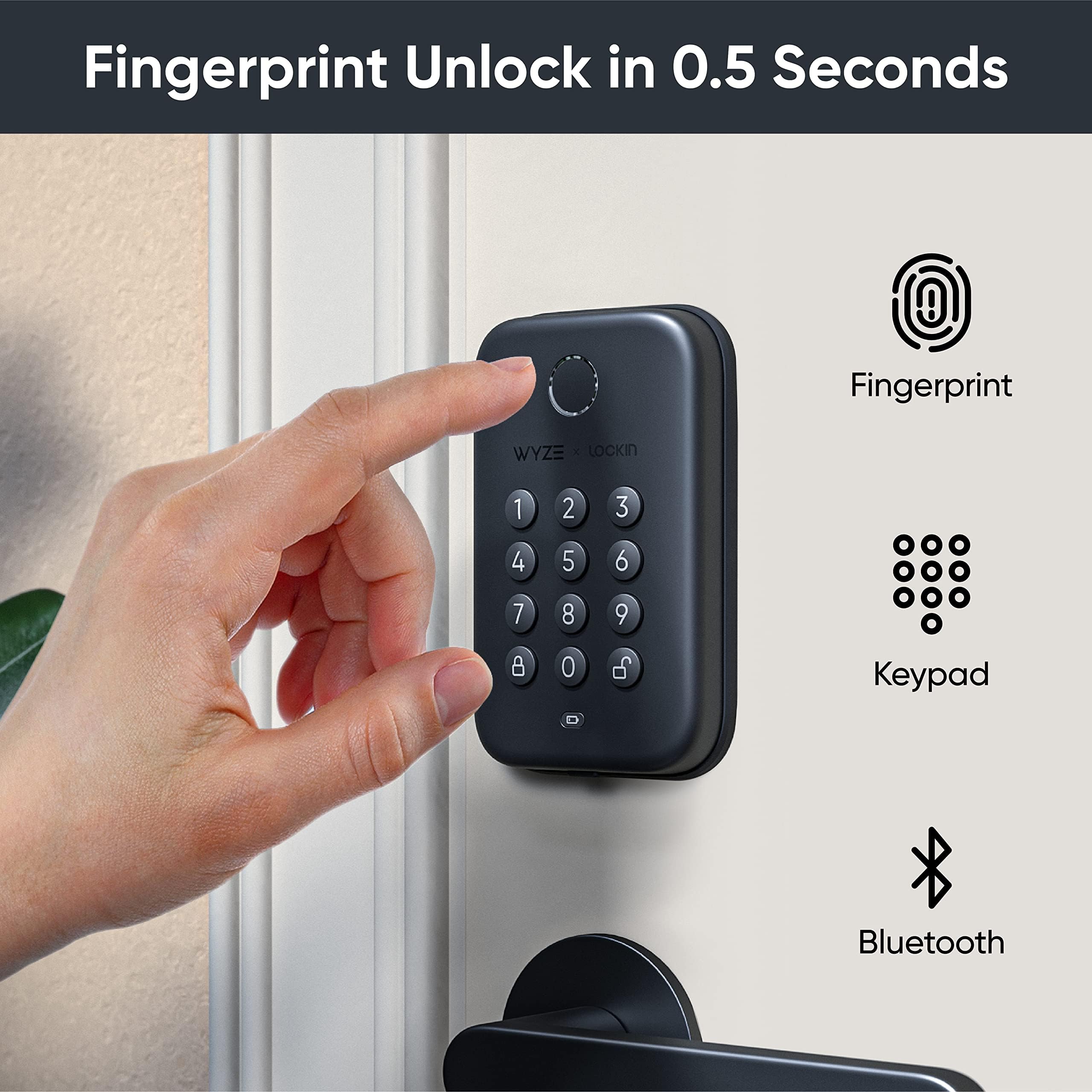 Wyze Lifestyle Wyze Auto-Lock Bolt, Fingerprint Unlock With Keypad, Electronic Digital Entry Door Smart Deadbolt Lock, Ipx5 Weatherproof, Easy Installation, Matte Black