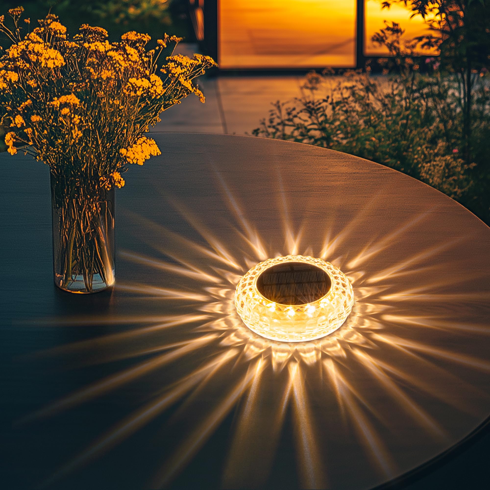 Solpex Solar Powered Outdoor Table Light, Waterproof Led Disk Light With 2 Lighting Modes, Night Light For Garden, Party, Yard, Table Decor (1 Pack)