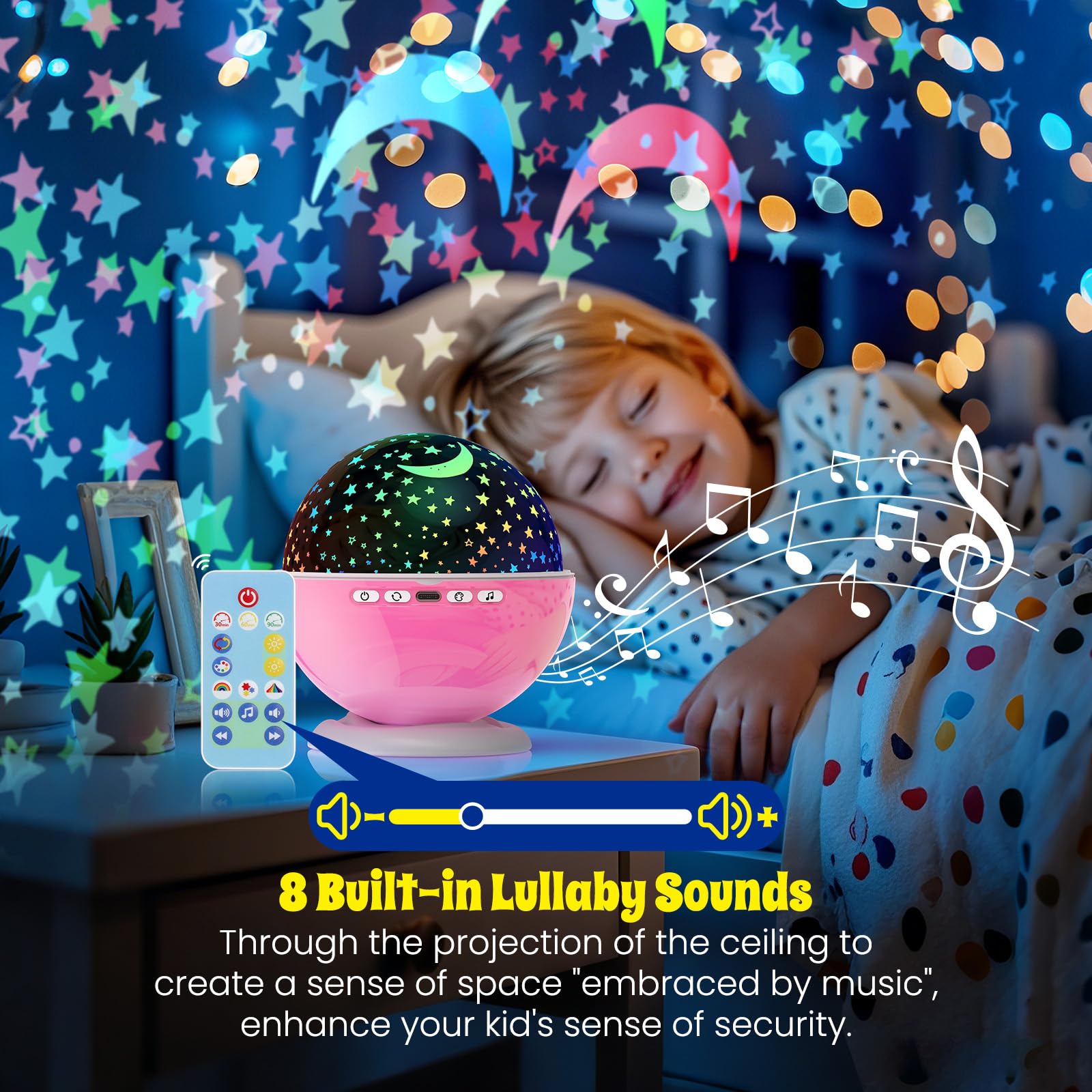 Baisiqilb Kids Star Night Light, Night Light Projector,Nebula Star Projector 360 Degree Rotation - 6 Led Bulbs 18 Light Color Changing With Usb Cable, Romantic  For Men Women Children (Pink)