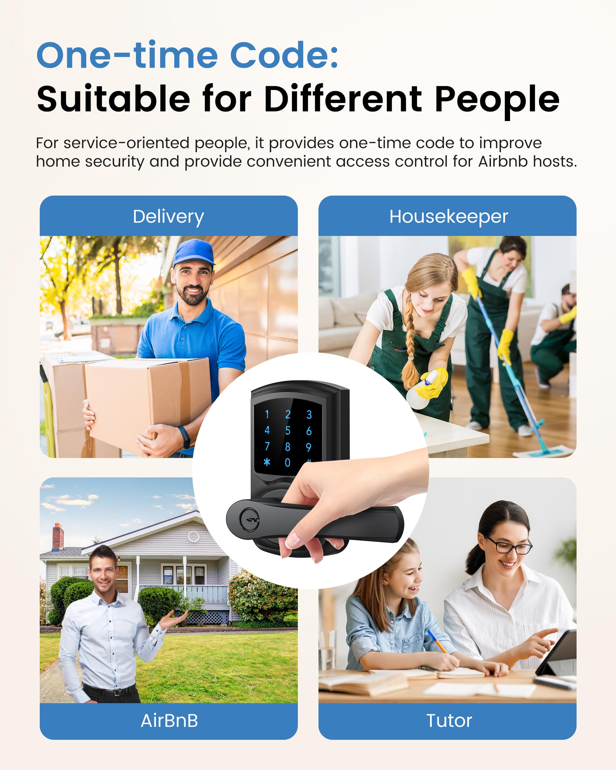 Hidalife Keyless Entry Door Lock, Smart Locks For Front Door, Keypad Door Knob With Handle, Touchscreen, One-Touch Toggle For Passage Mode, Matte Black