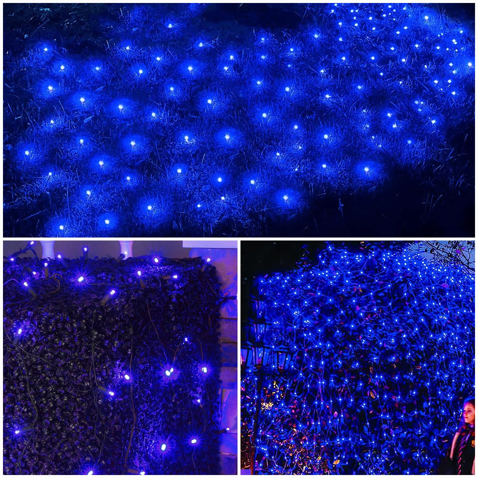 Wabarle Solar Christmas Net Lights Outdoor, 100Led 5Ftx5Ft Mesh Lights With Remote, 8 Modes Connectable, Waterproof For Bushes & Outdoor Decor (Blue)