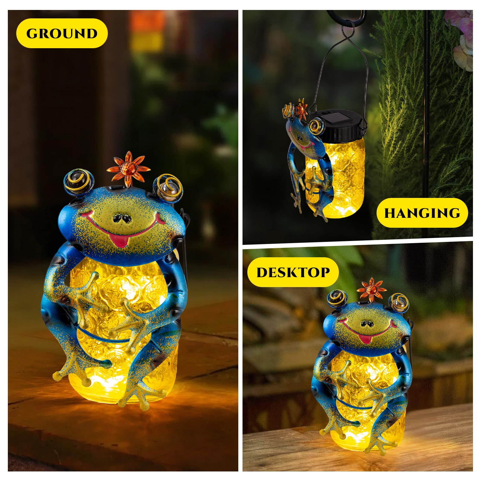Stankgarden 2 Pack Frog Solar Lantern,Jar Solar Lanterns Outdoor Waterproof Frog Hanging Solar Lantern,Outdoor Solar Lanterns With String Light For Garden Table Decor