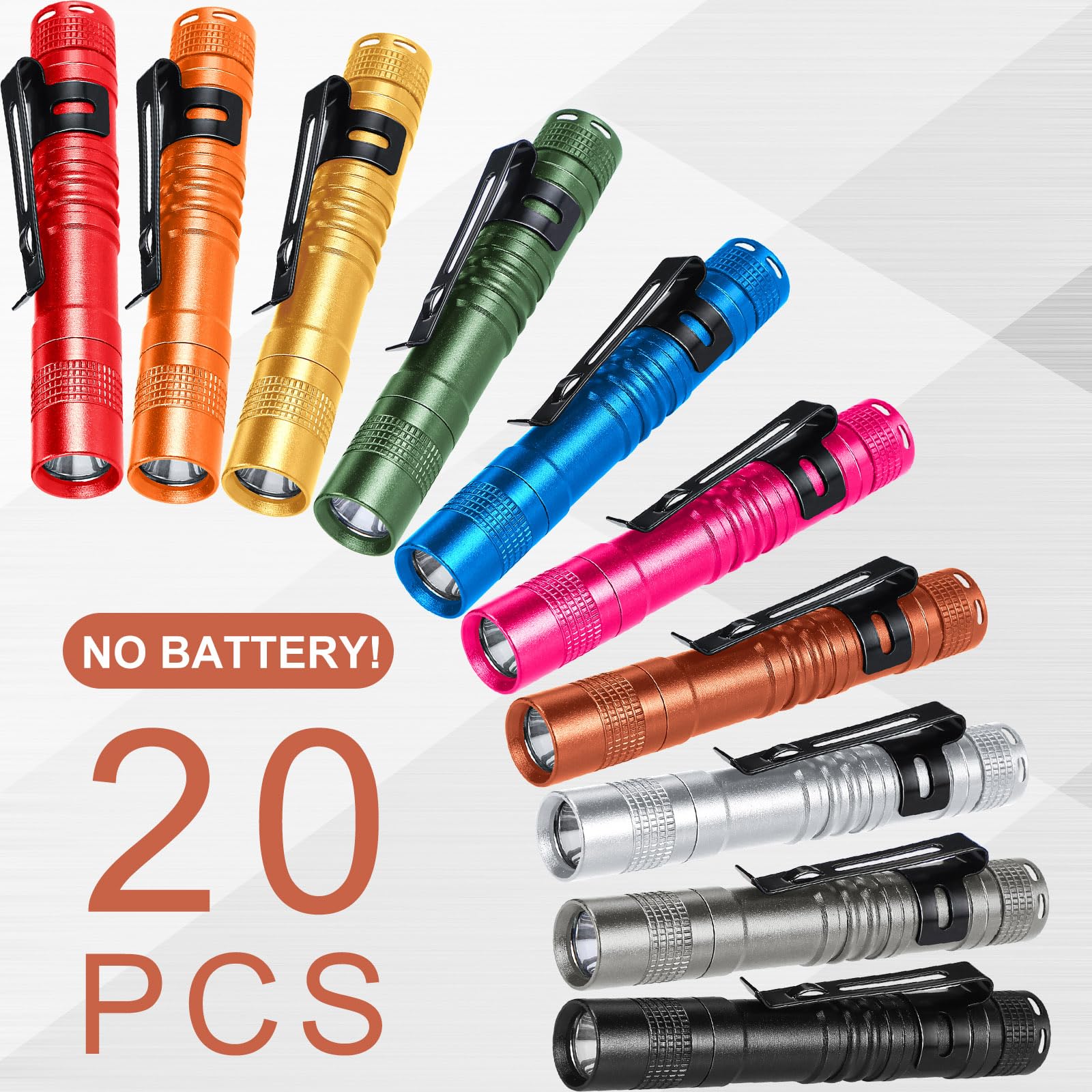 Hortsun 20 Pcs Mini Pen Light Flashlights Pocket Flashlights Pen With Clip Small Led Handheld Slim Torches For Christmas  Without Battery, 3.54 Inch (Multicolor)