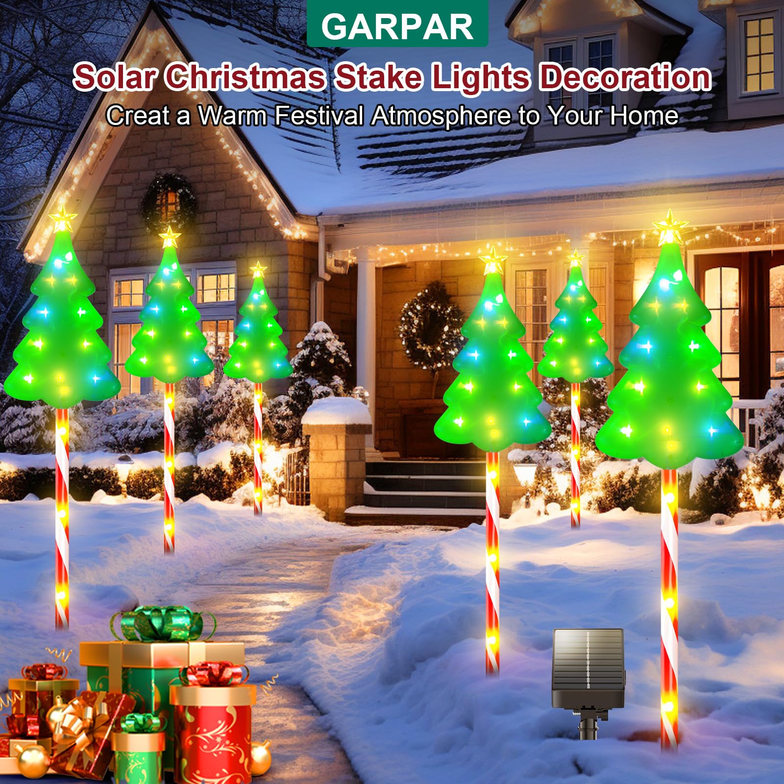 Garpar Christmas Decorations Outside, 102Led Solar Christmas Pathway Lights Outdoor Candy Cane Lights, 8 Modes Waterproof Solar Outdoor Christmas Decorations For Pathway Yard Garden Outside - 6 Pack