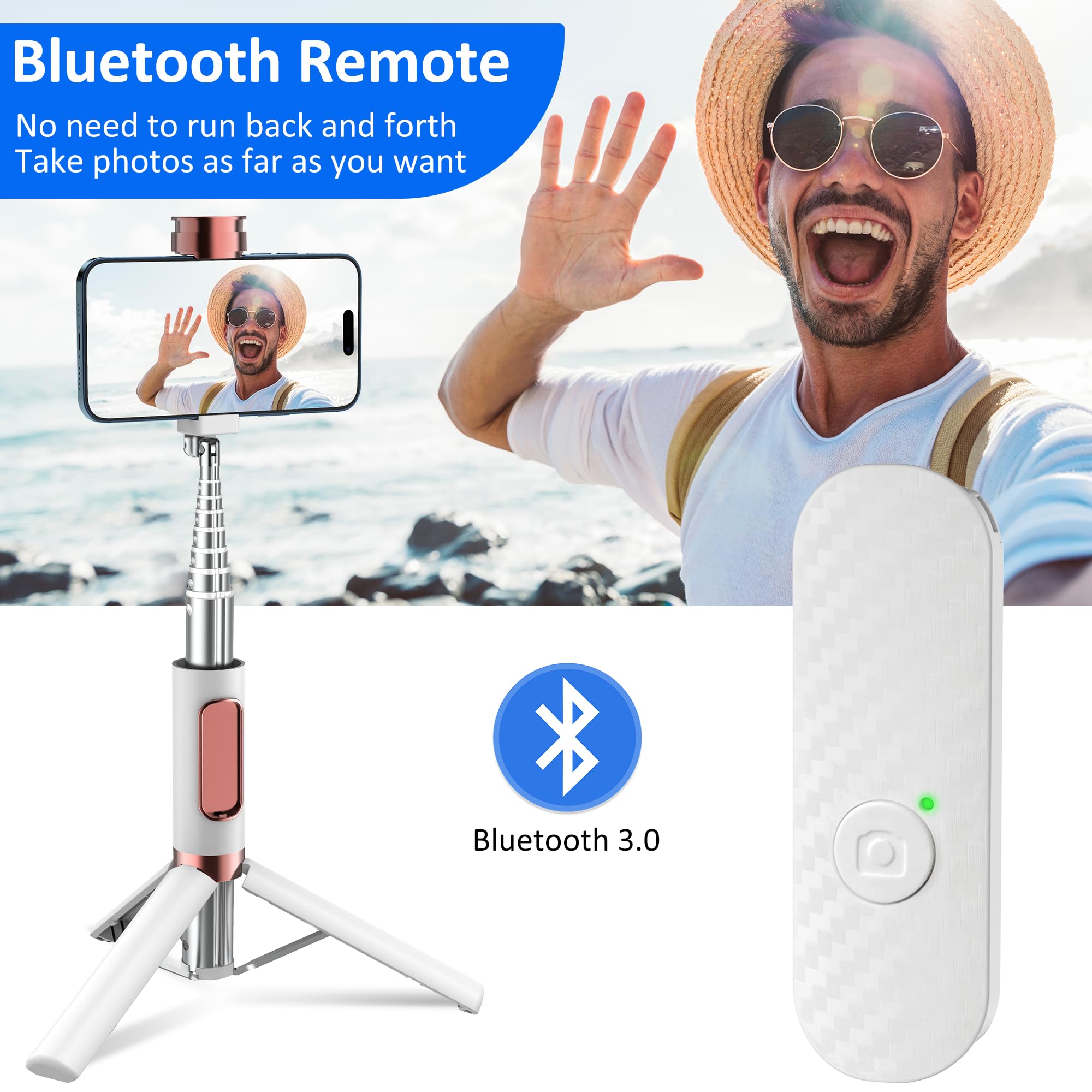 Pperfcoo Aluminum Alloy Selfie Stick Tripod With Remote, Foldable Travel Tripod Stand 270 Rotation Compatible With Iphone/Android/Go Pro Camera