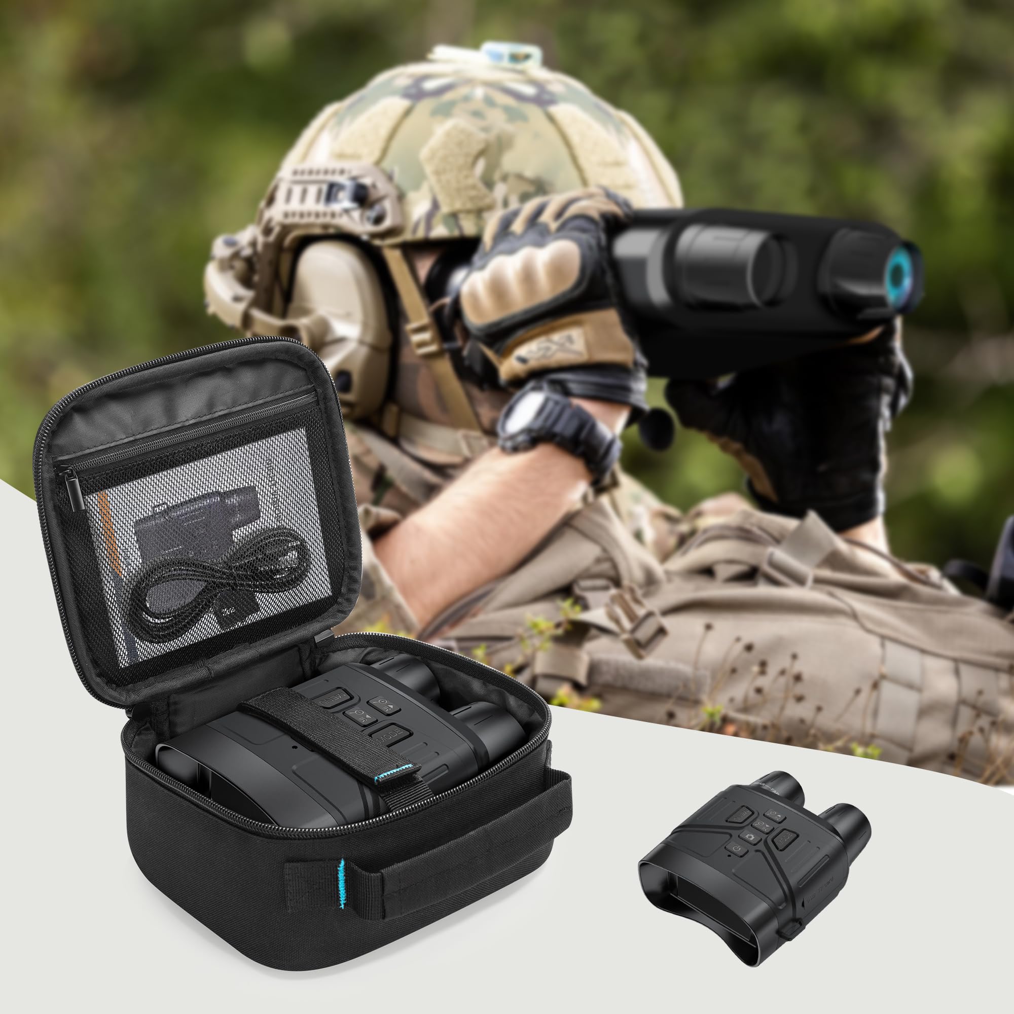 Curmio Night Vision Goggles Carrying Case, Storage Bag For UtilityNight Vision Binoculars, Sd Card And Data Cables, Black (Bag Only)