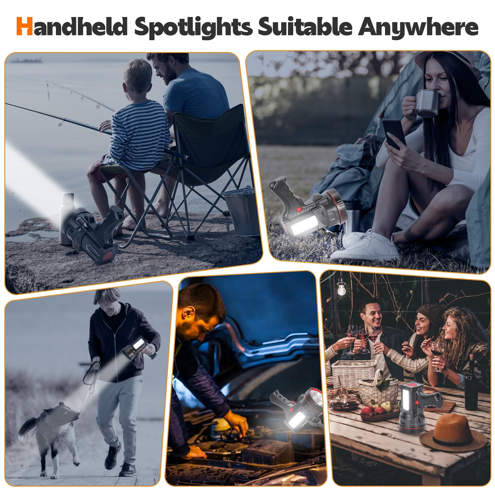 Vanvale Superbright Handheld Led Spotlight Flashlight Powerful Searchlight Usb Rechargeable Lantern With Power Bank Function Portable Camping Emergency Light (White Light)